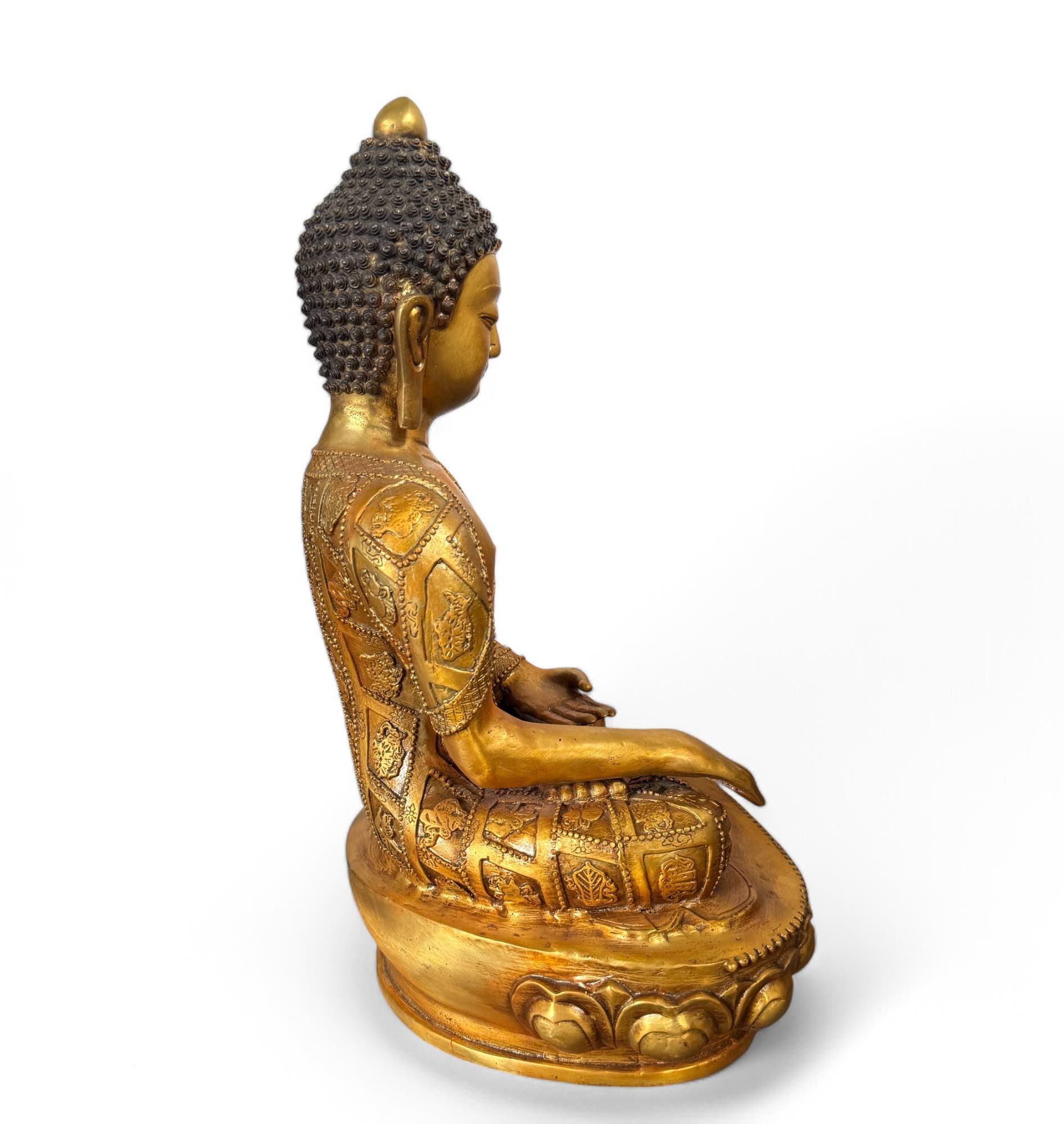 Buddha Figur Bronze 8 buddhistische Glückssymbole 43 cm