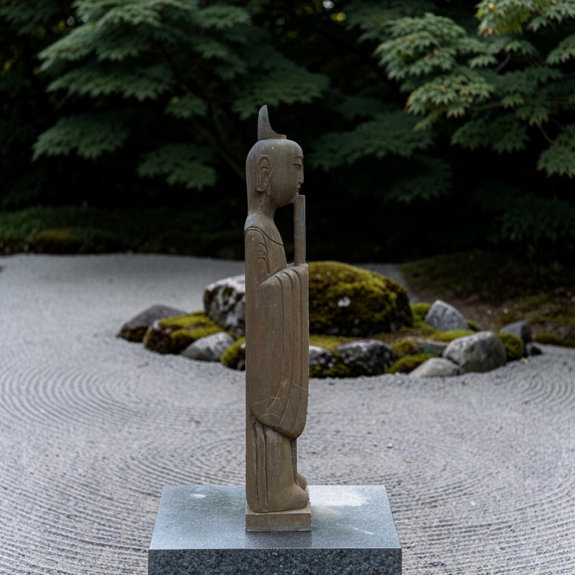 Chinesischer Gelehrter mit Bambusflöte Naturstein Garten Statue 121cm