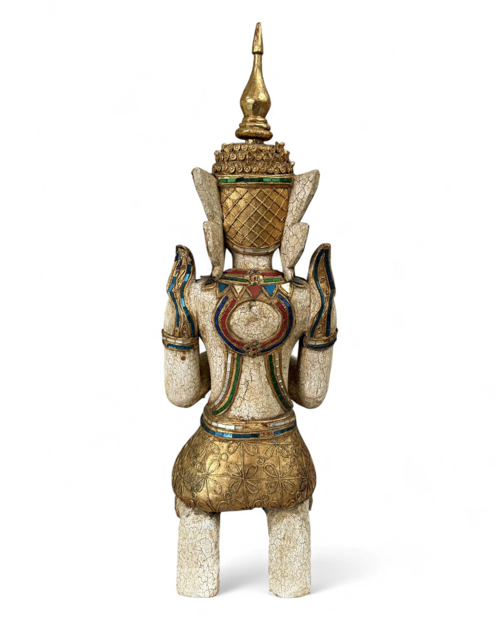 Thailändischer Tempelwächter mit Blattgold - 77 cm