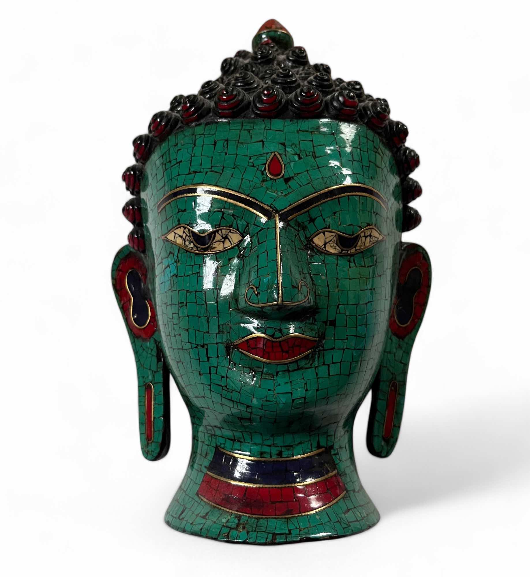 Buddha Kopf Relief Türkis/Resin Maske Nepal 27 cm Buddha Kopf Relief Türkis/Resin Maske Nepal 27 cm
