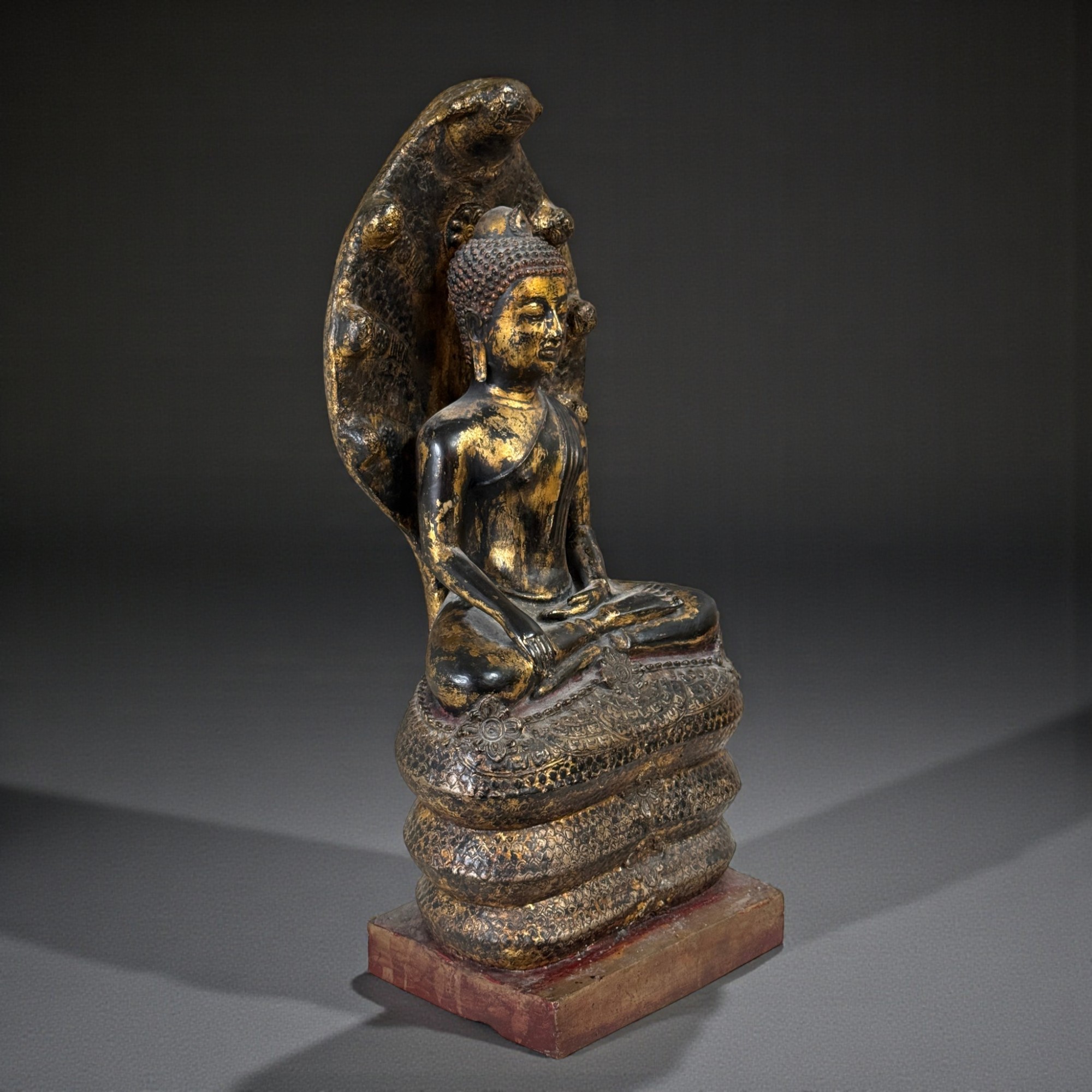 Naga Bronze Buddha Statue mit Mucalinda Schlange aus Burma