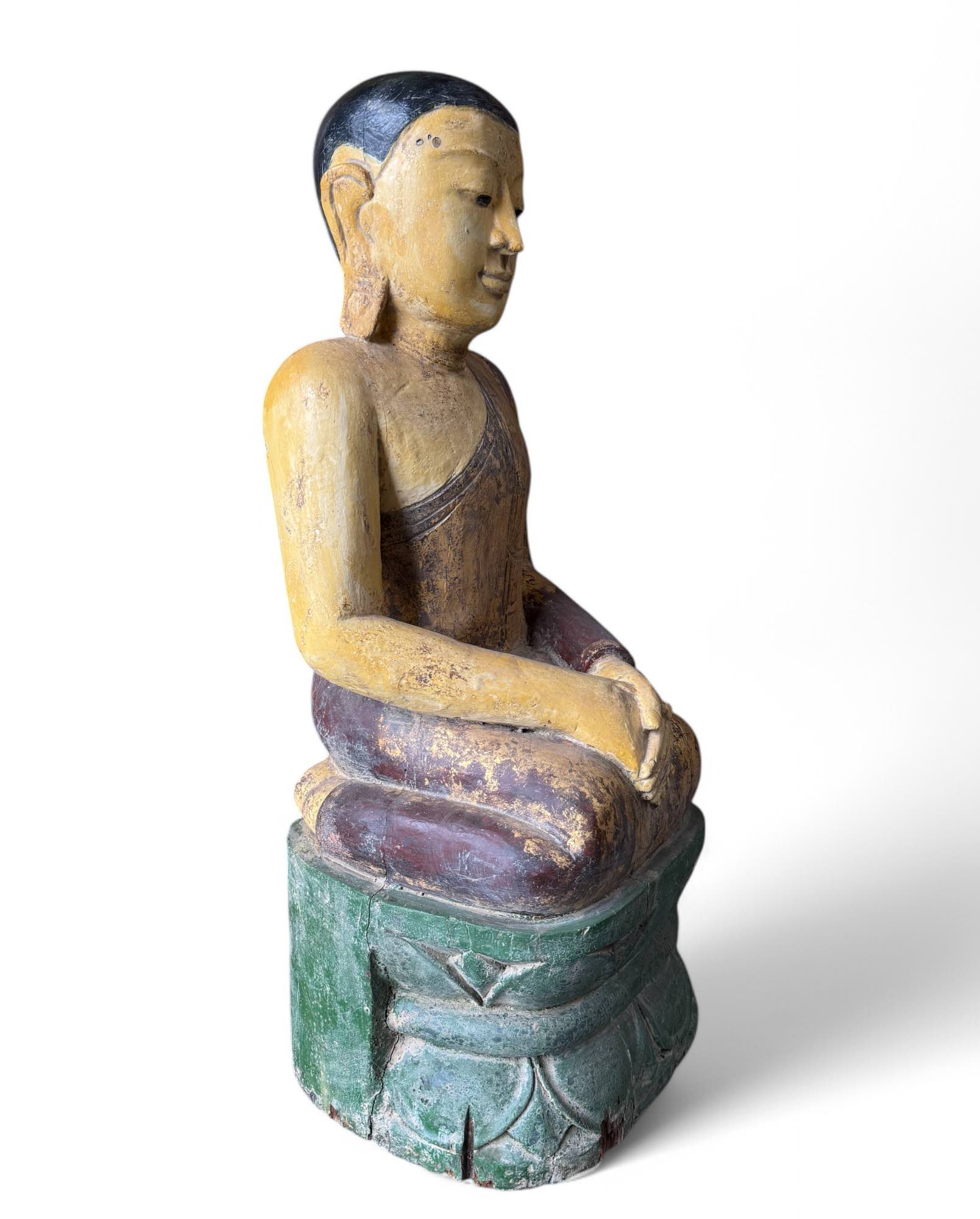 Sariputta-Mönch-Skulptur aus Holz, Burma 90 cm groß Sariputta-Mönch-Skulptur aus Holz, Burma 90 cm groß