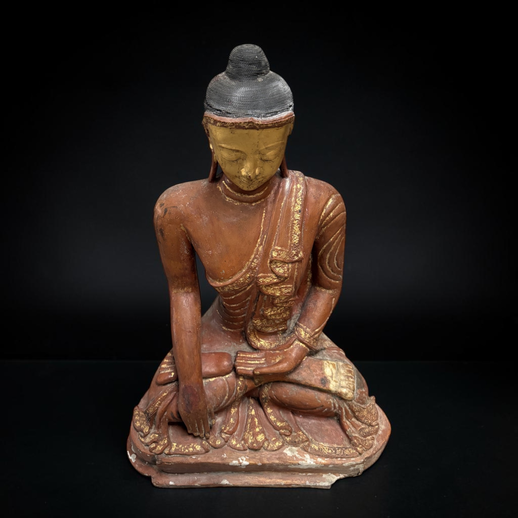 Burma Buddha Statue Lacquerware 98cm – Mon State – Altes Sammlerstück 18./19. Jh