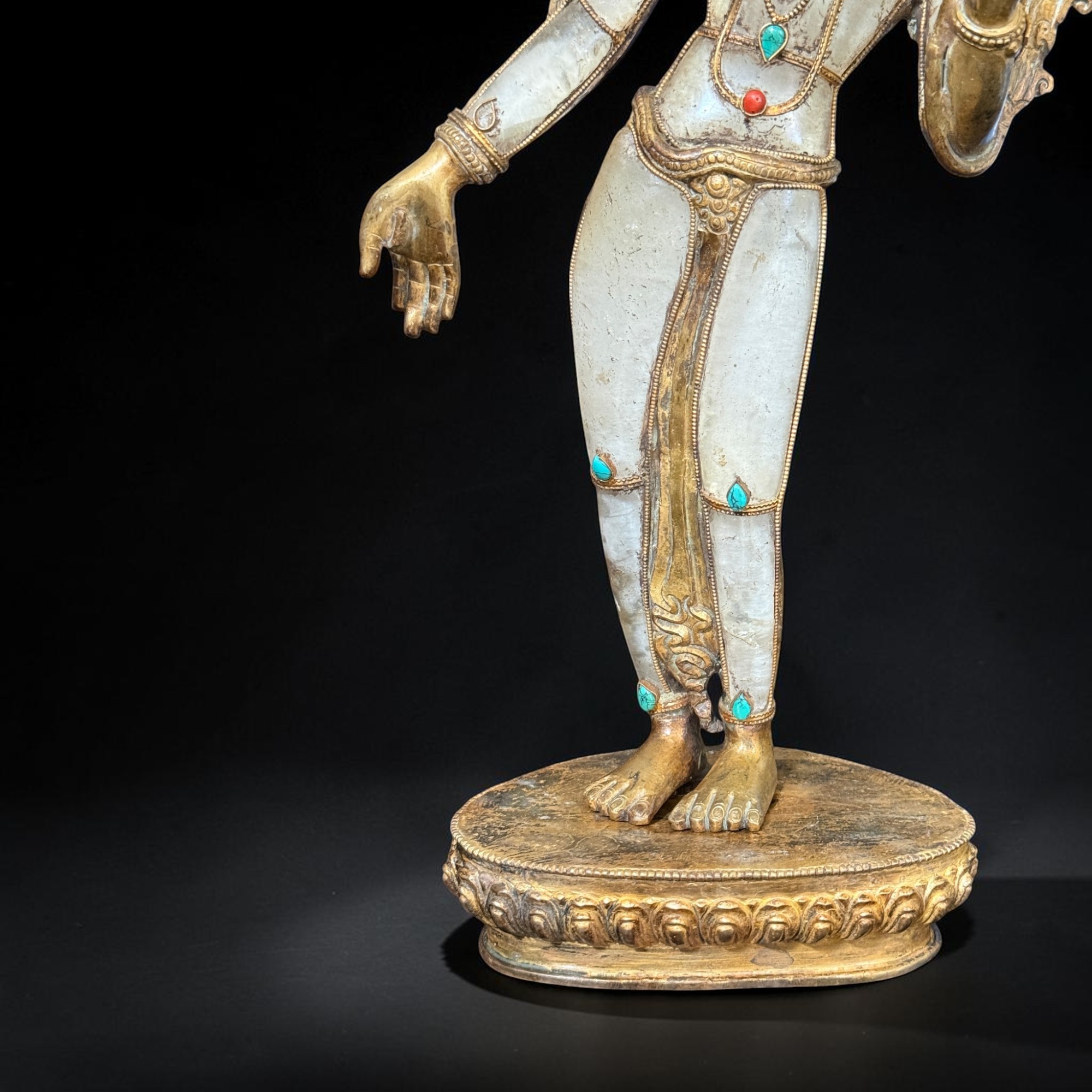 Stehende Grüne Tara Figur – Bergkristall & vergoldete Bronze, Nepal