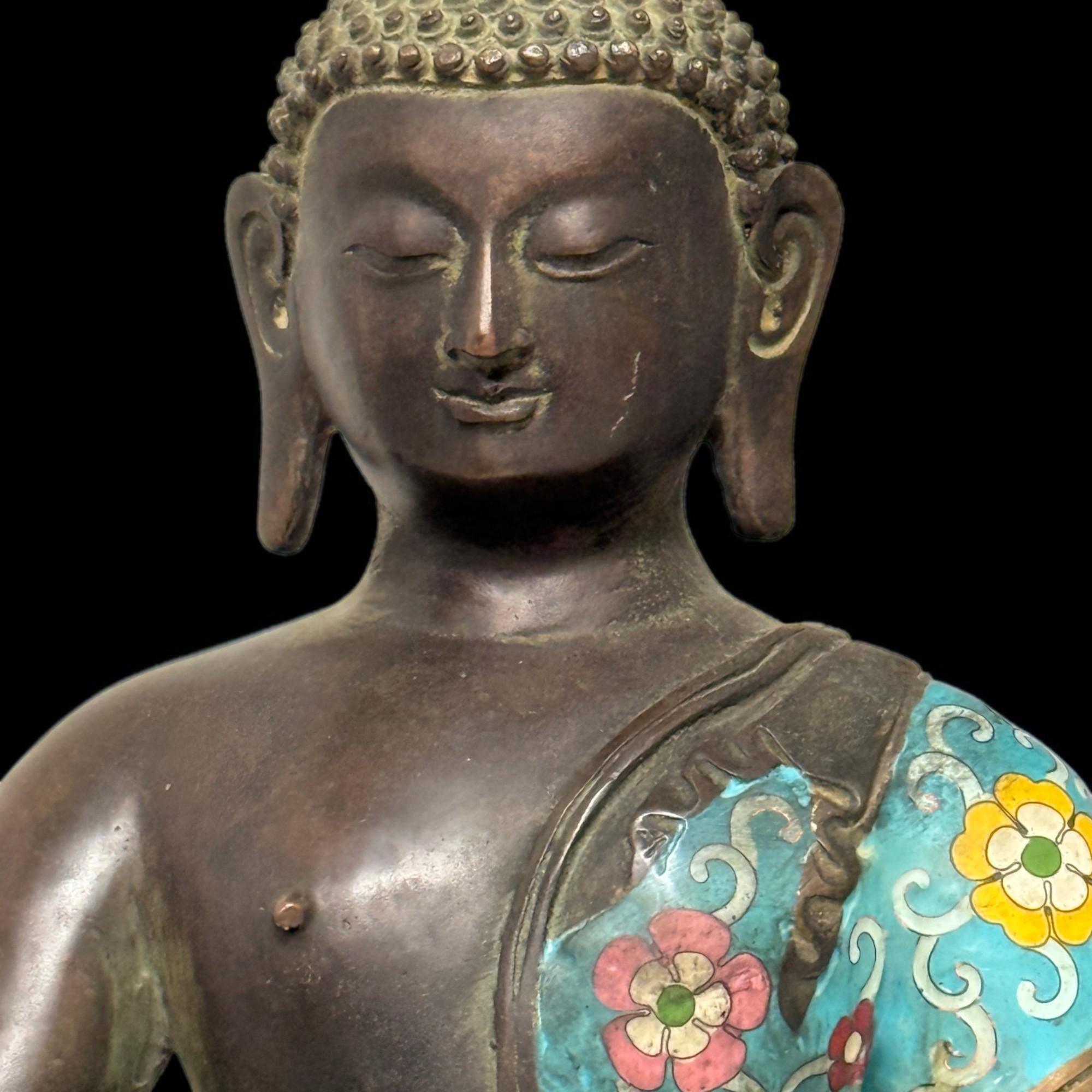 Buddha Figur Bronze China Cloisonne Skulptur 40 cm groß