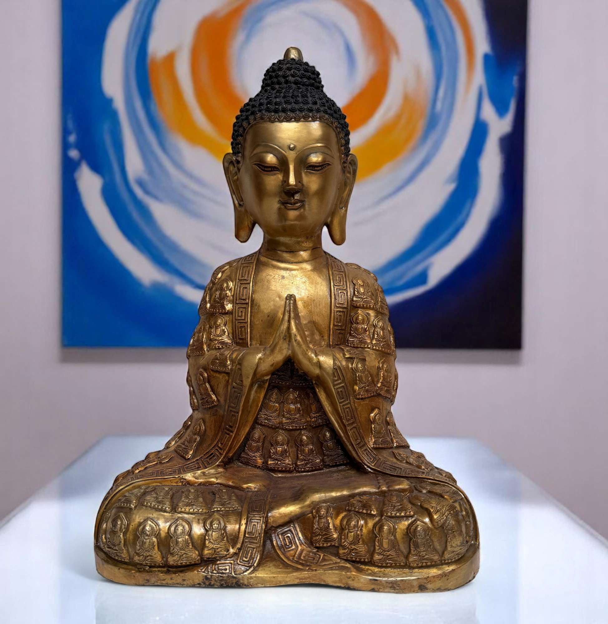 Buddha Skulptur mit Anjali Mudra aus Bronze - 40 cm groß