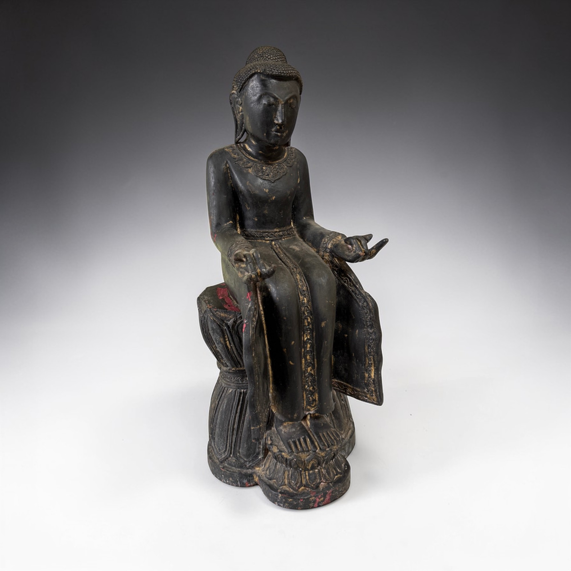 Maitreya Buddha Burma Teakholz 61cm Seltene Sitzhaltung Alte Figur Münchner Erbe