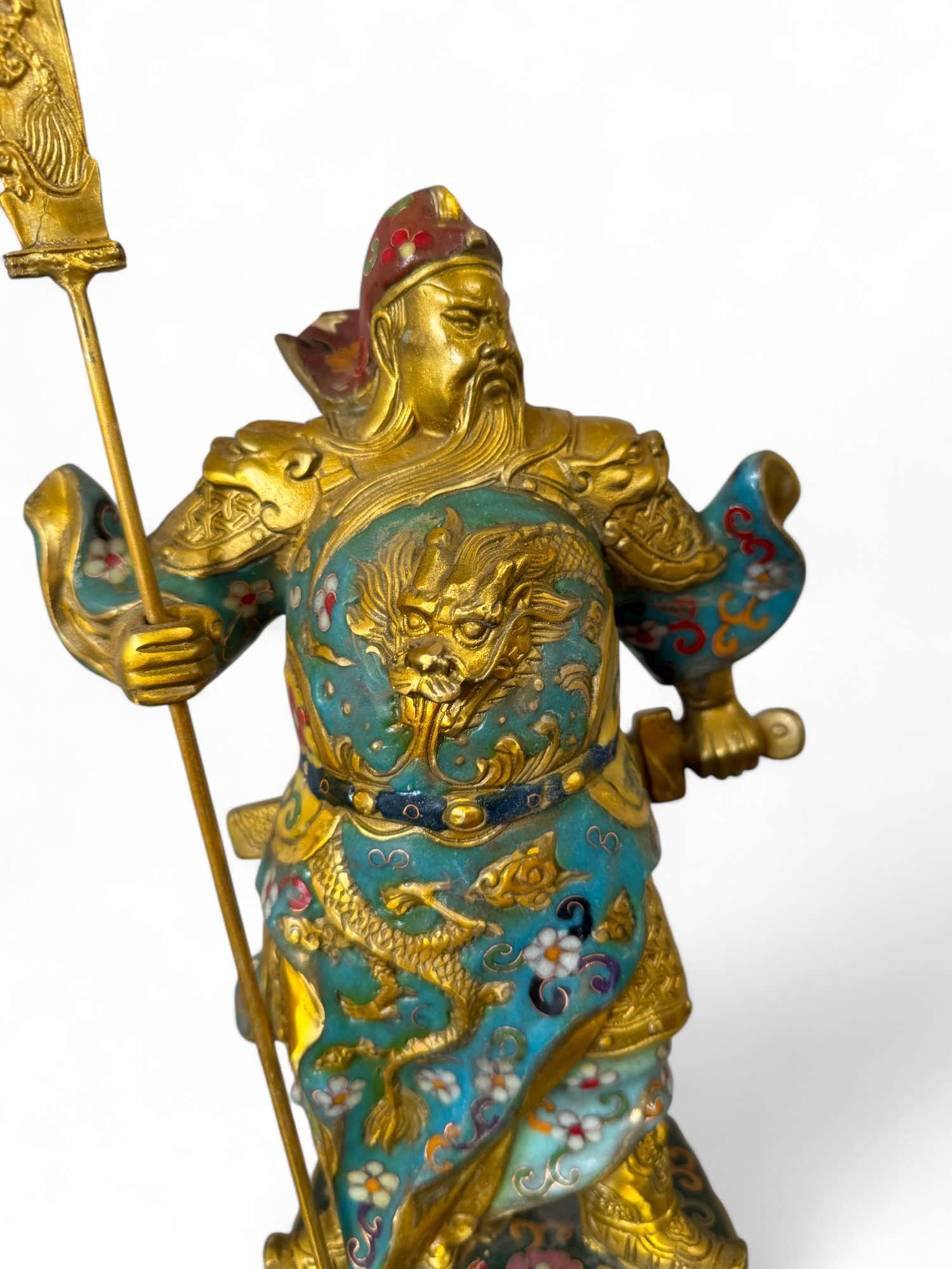 General Guan Yu China Bronze Krieger Figur Cloisonne Skulptur