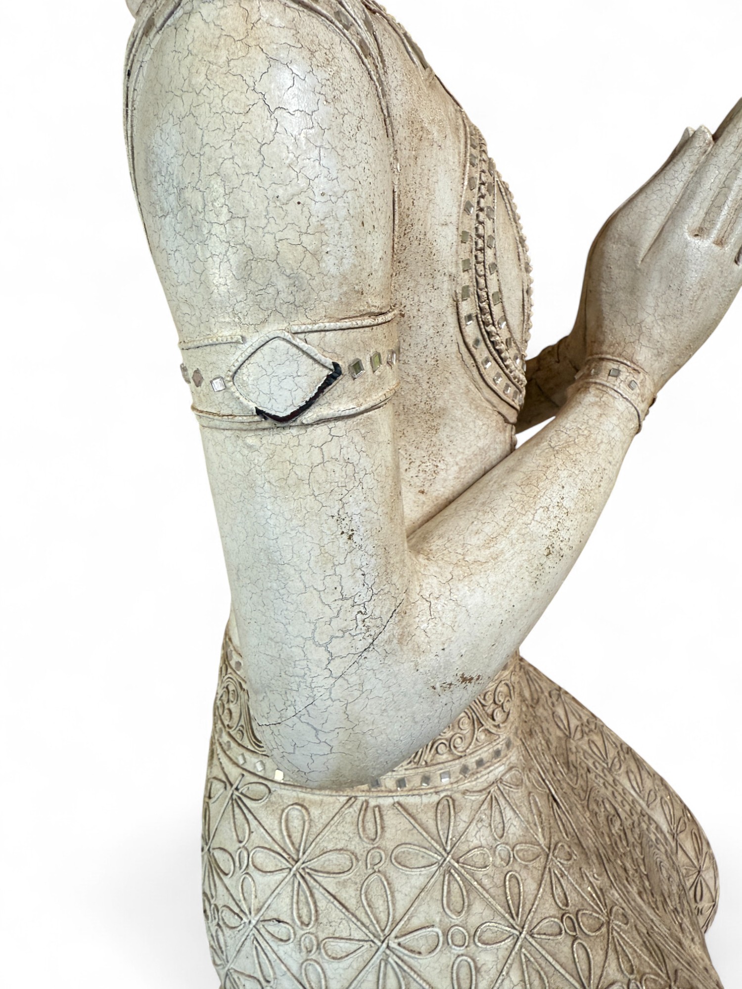 Thailändischer Tempelwächter aus Holz – Handgeschnitzte Statue, 117 cm