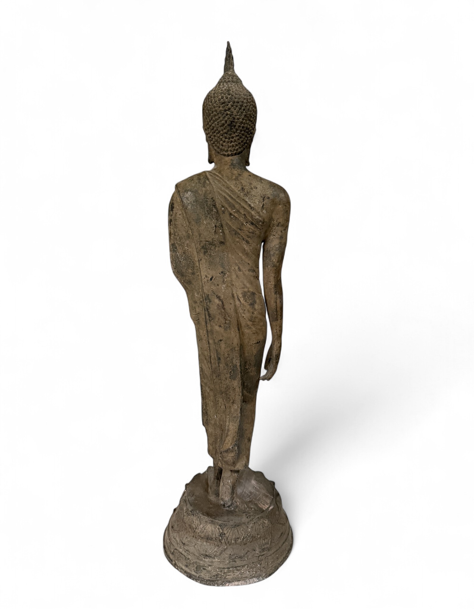 Walking Buddha aus Bronze – Thailand – 65,5 cm – Alte Bronzefigur aus deutscher Sammlungsauflösung
