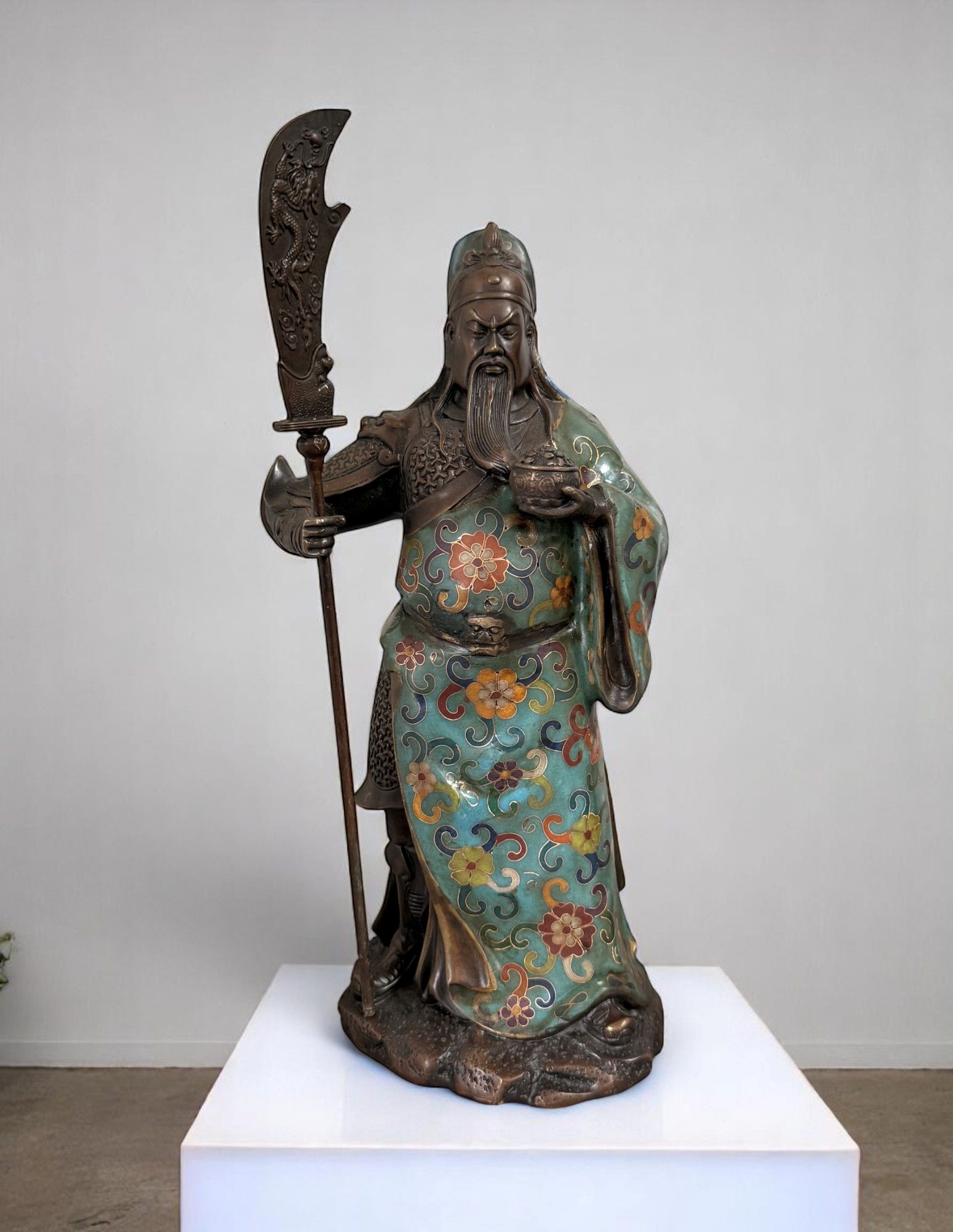 General Guan Yu China Bronze Krieger Figur Cloisonne Skulptur