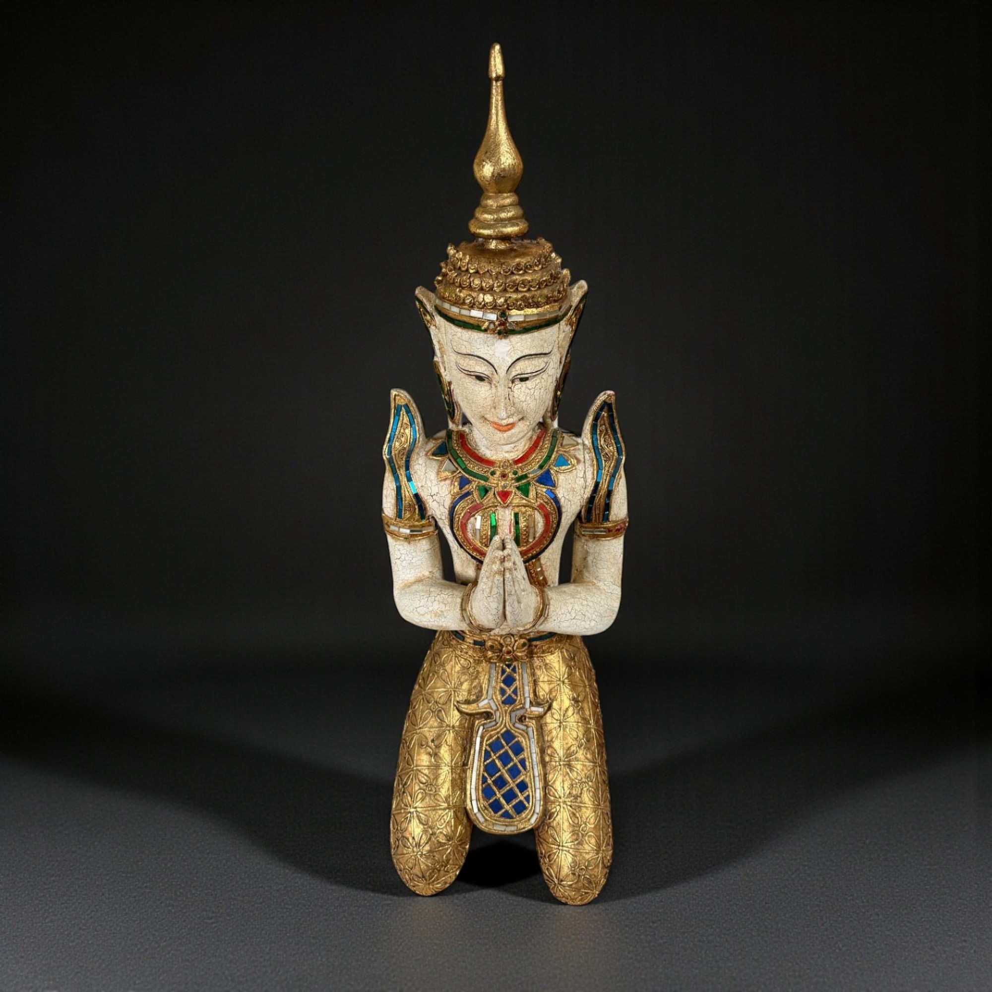 Thailändischer Tempelwächter mit Blattgold - 77 cm