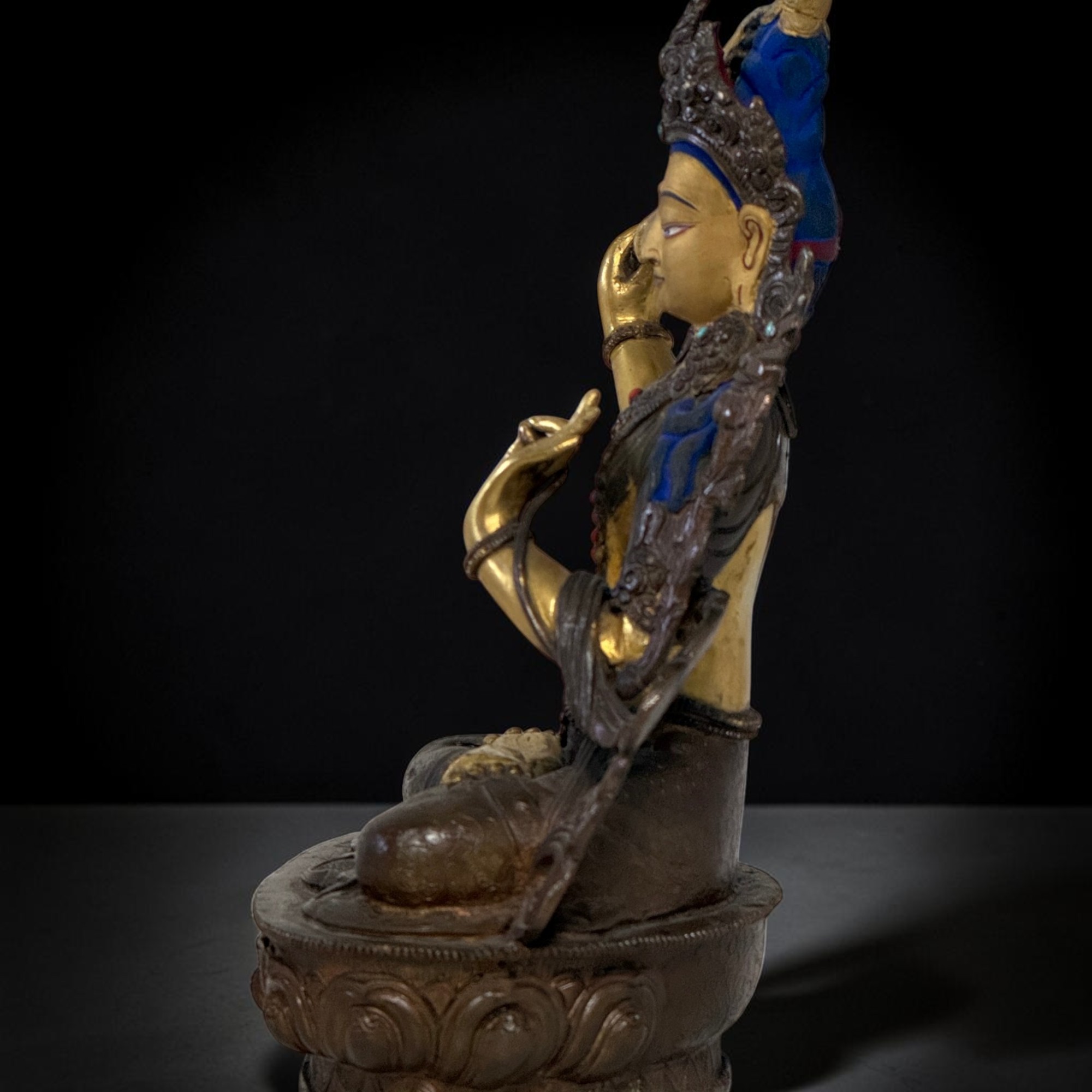 Manjushri Buddha Figur aus Bronze - vergoldet