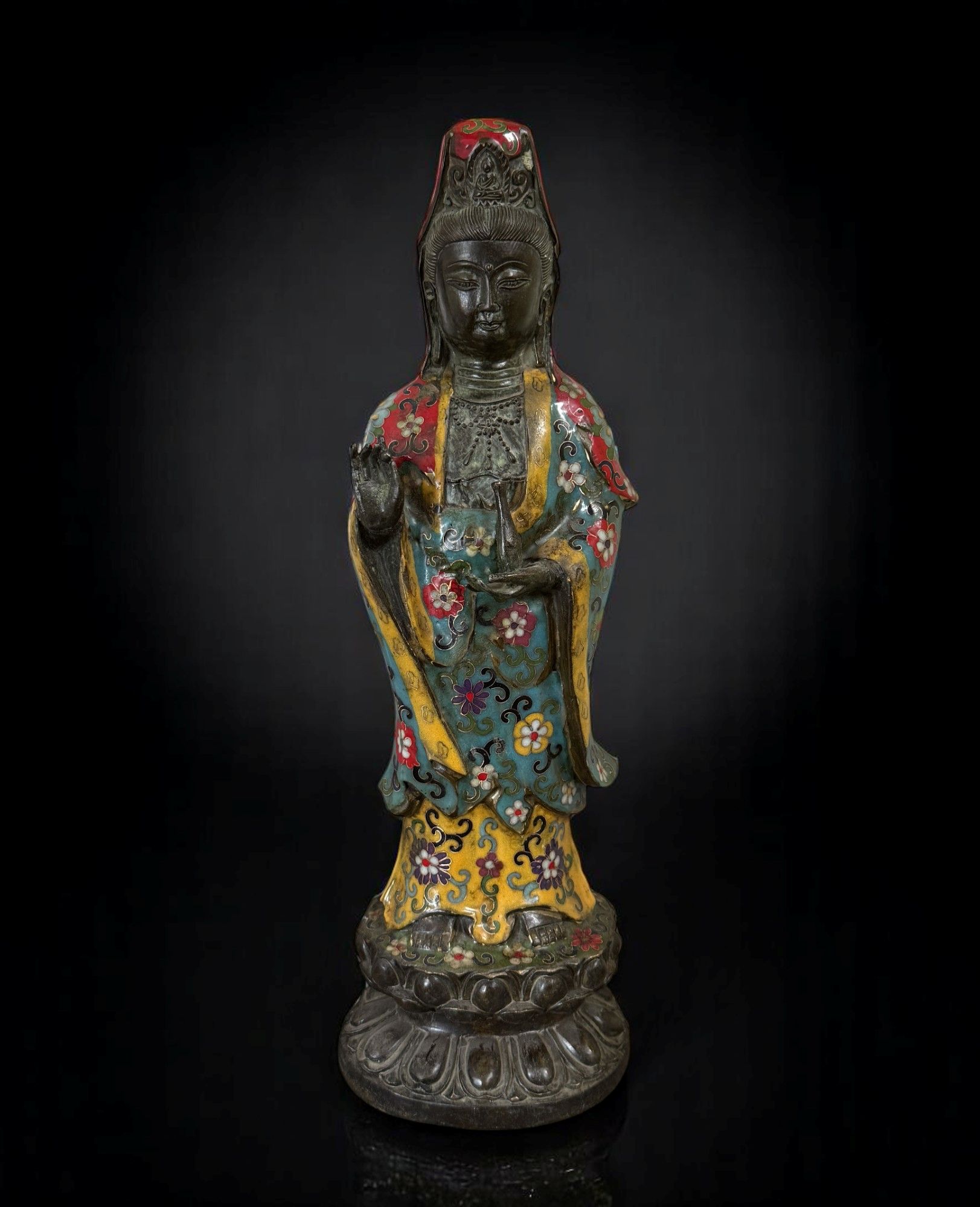 Guan Yin Bronze Figur China Bodhisattva Skulptur Buddha Figur