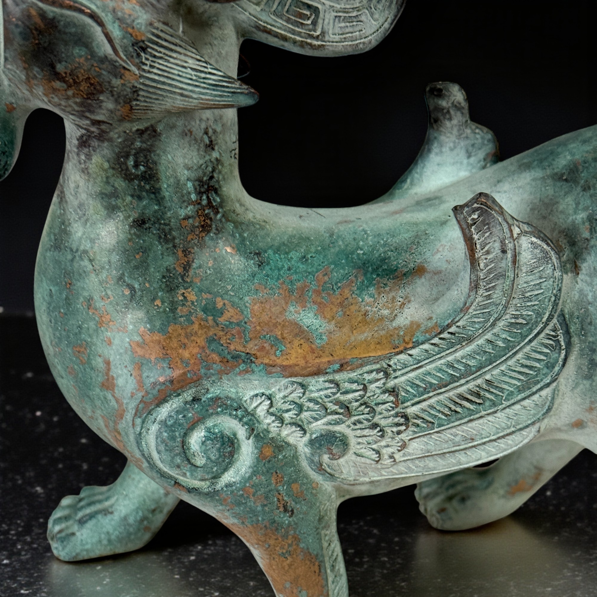 Chinesischer Pixiu Drache Bronze Skulptur 31 cm lang