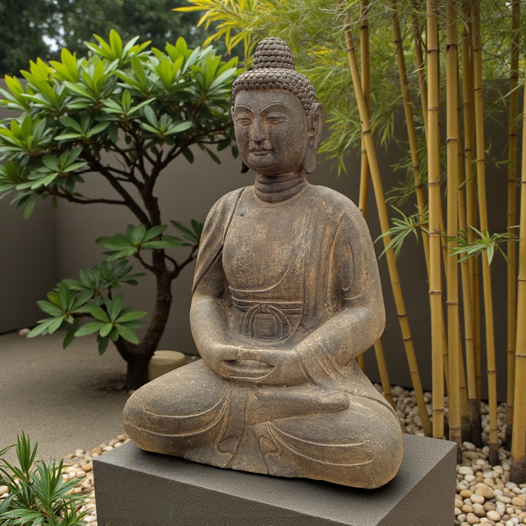 Stein Buddha Figur Garten Statue Naturstein - meditierend