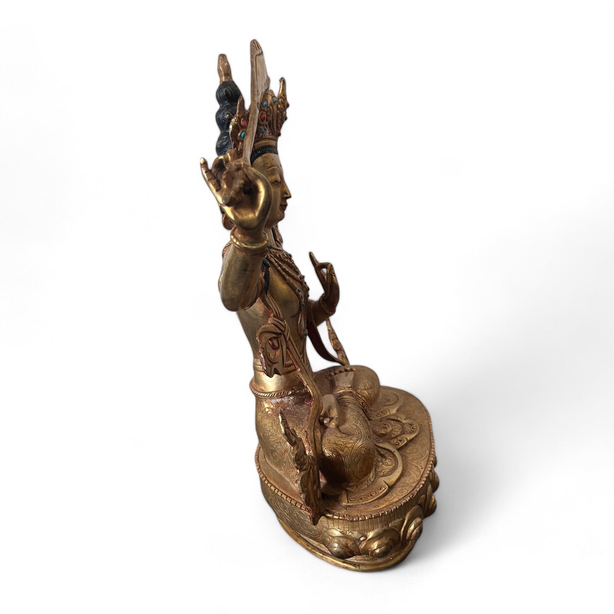 Manjushri Bronze Figur vergoldet Nepal - 31,5cm