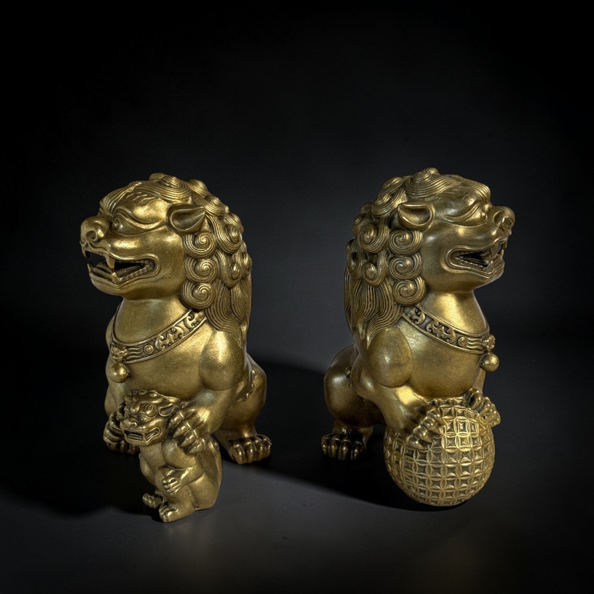 Bronze Wächterlöwen Paar – 21 cm – Feng Shui Schutzsymbol