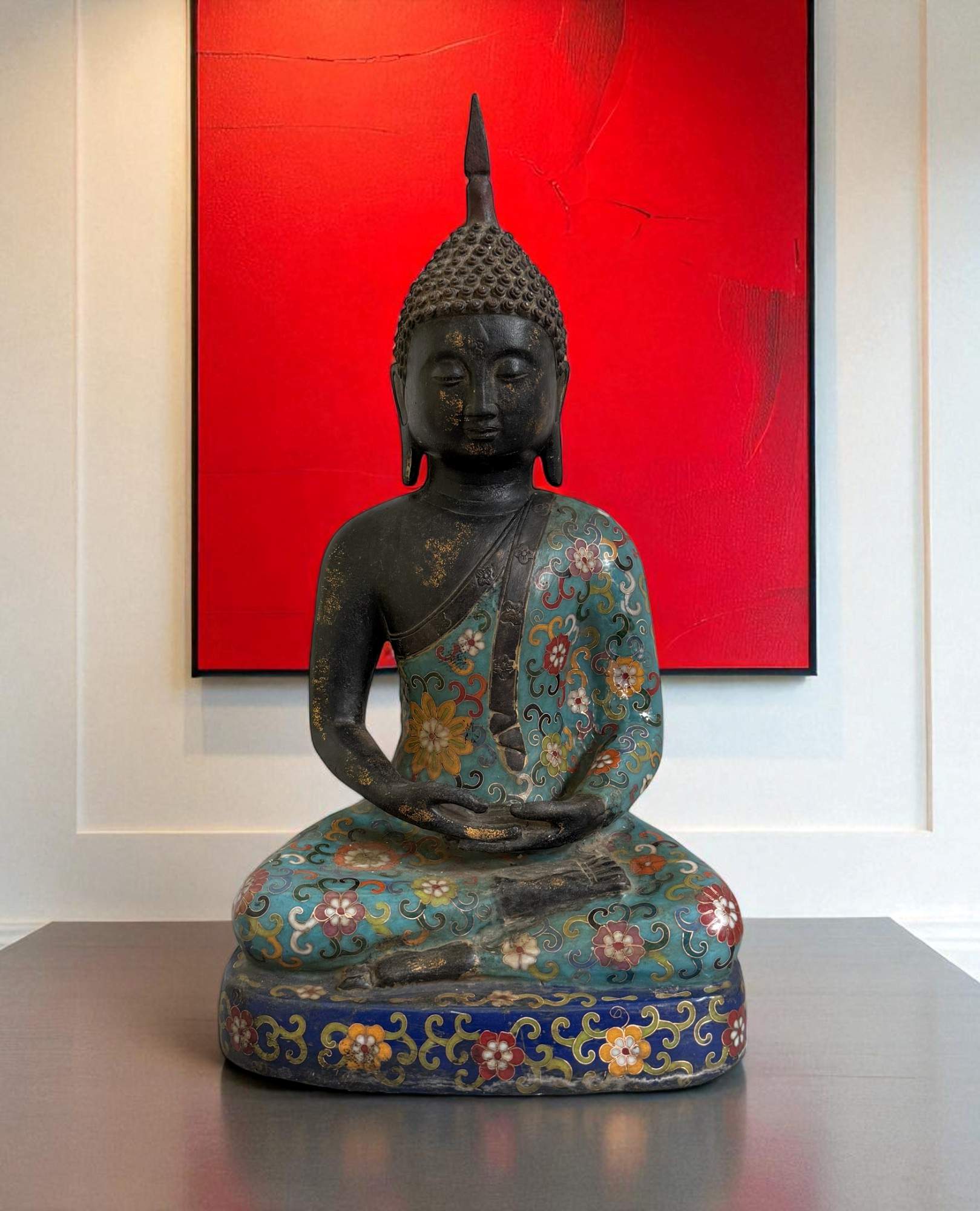 Buddha Figur Bronze China Cloisonne Skulptur 40 cm groß