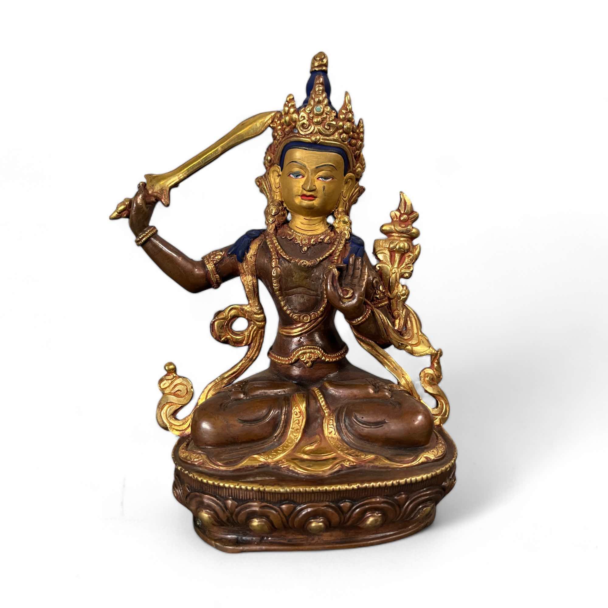 Manjushri Buddha Figur aus Bronze - vergoldet Manjushri Buddha Figur aus Bronze - vergoldet