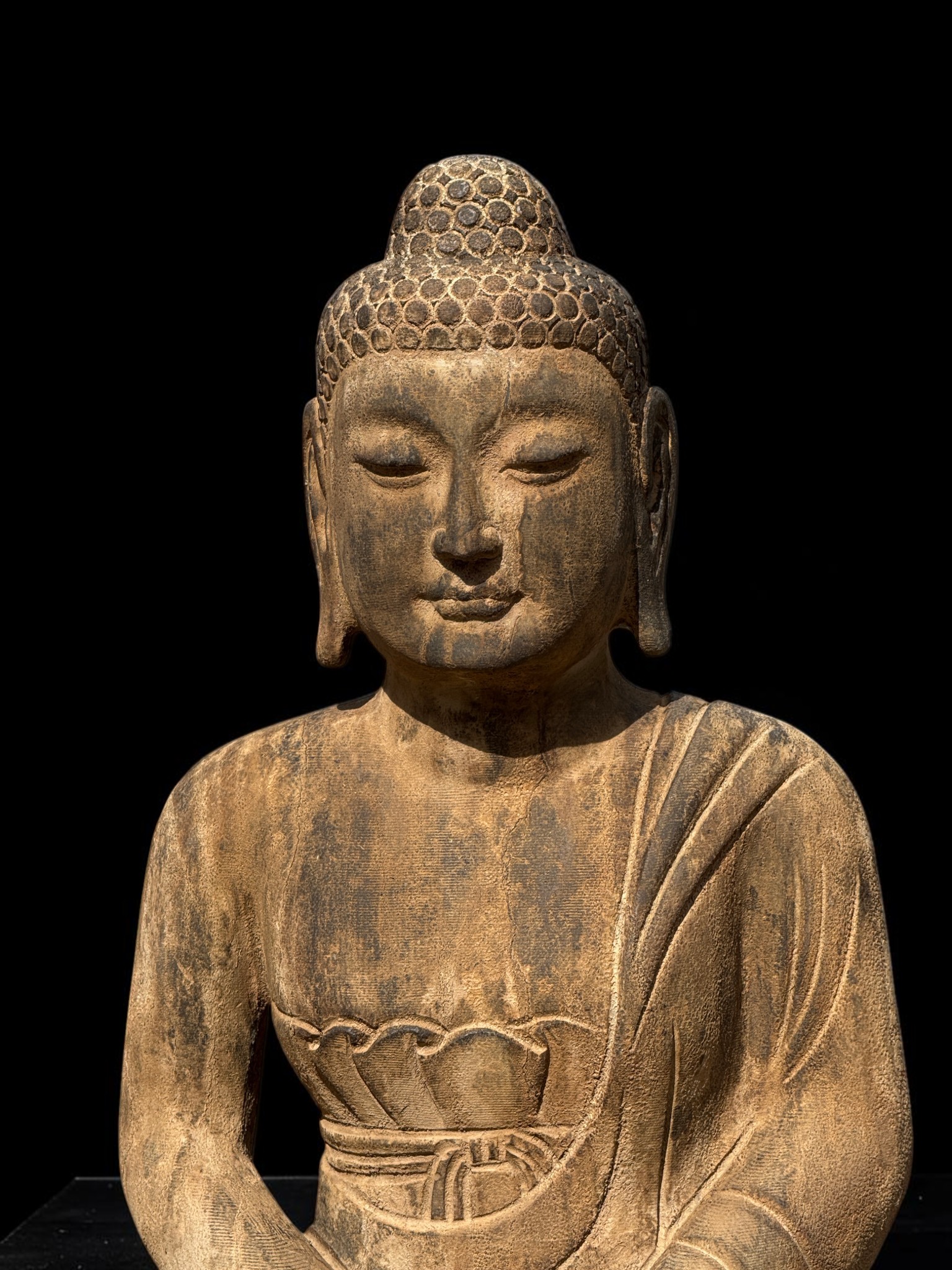 Garten Buddha Skulptur Naturstein Kalkstein meditierend 60cm