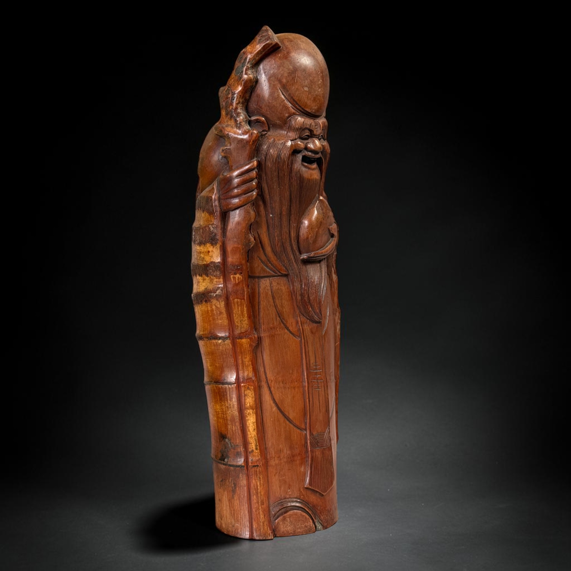 Alte Gott der Langlebigkeit Figur Shou Xing aus Bambuswurzel 51cm
