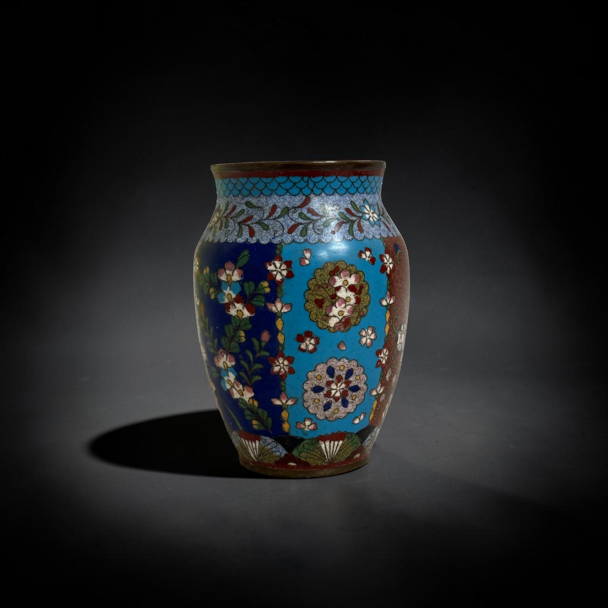 Cloisonné Vase Emaille Messing Bronze China 60er Jahre alt 19cm