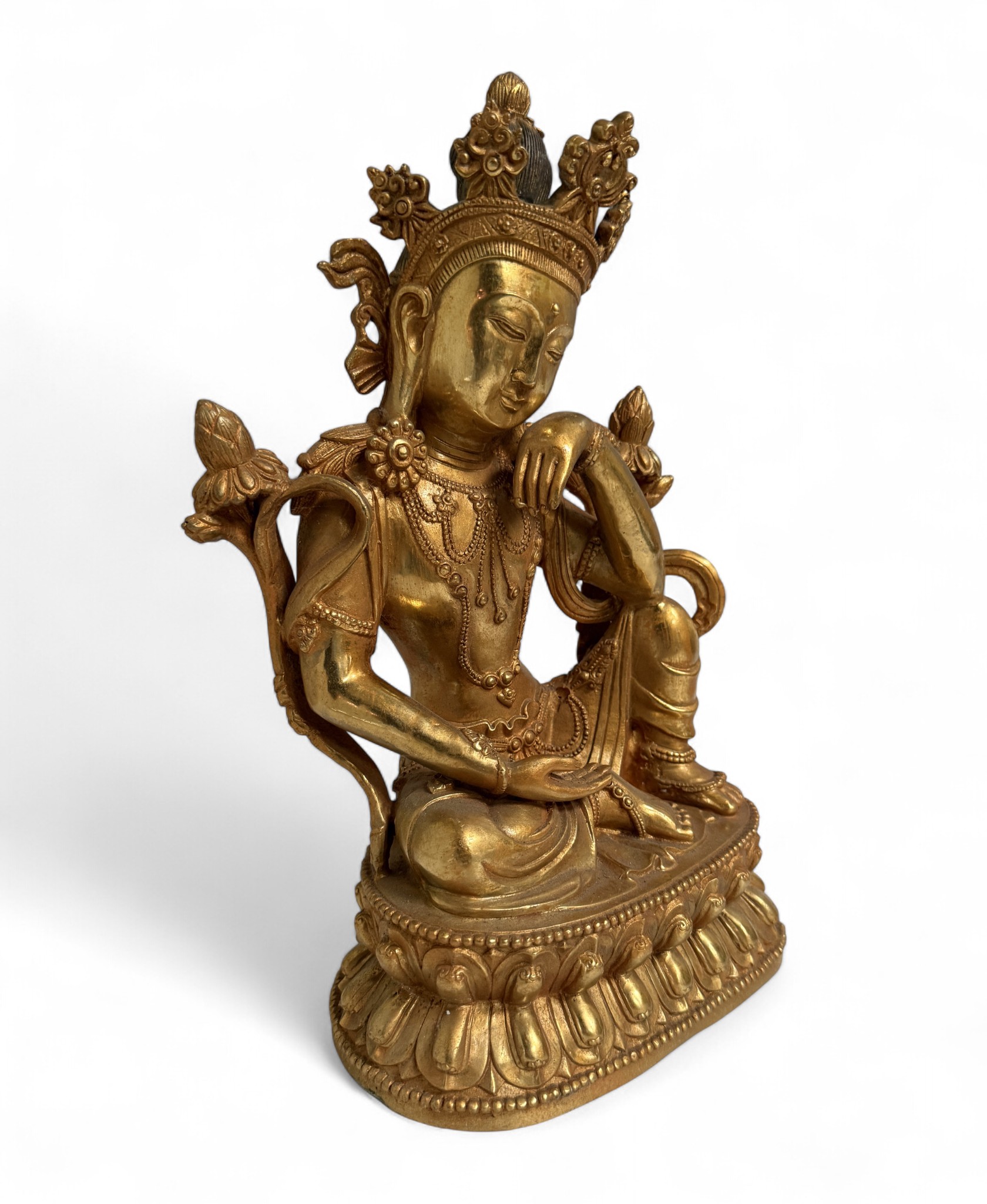 Gekrönte Guan Yin Bronze Figur aus Tibet/China (Sichuan) – 34,5 cm – Antikmarkt Sammlerstück
