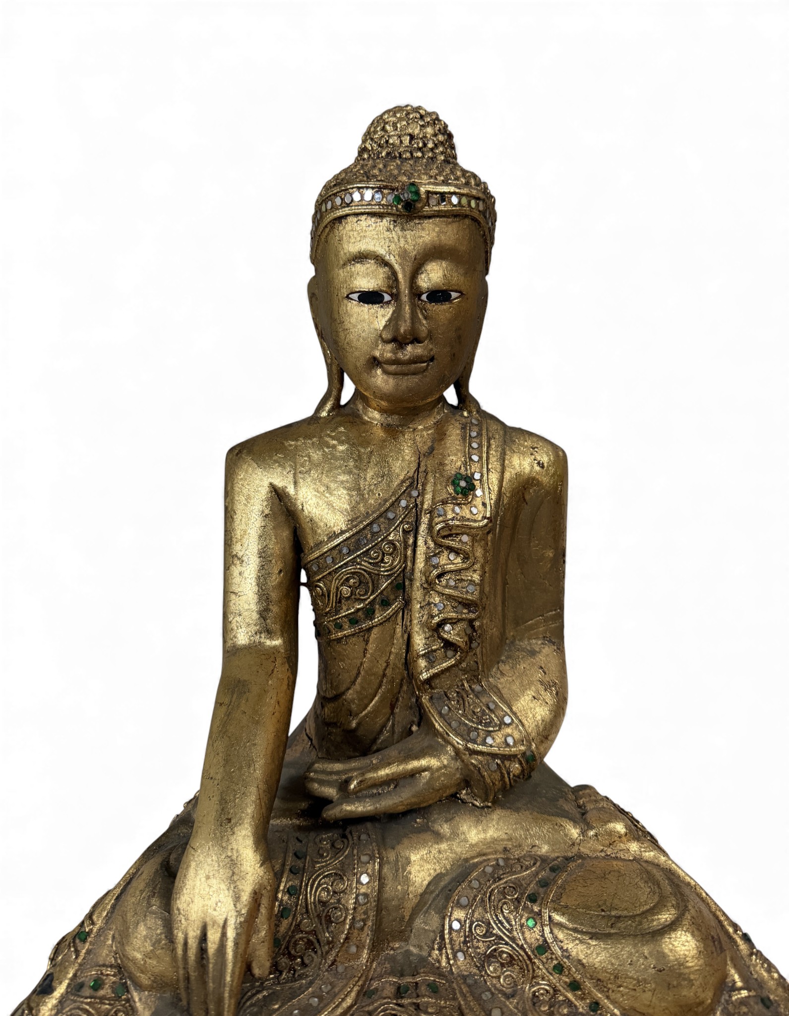 Holz Buddha Statue Thailand blattvergoldet 44,5cm