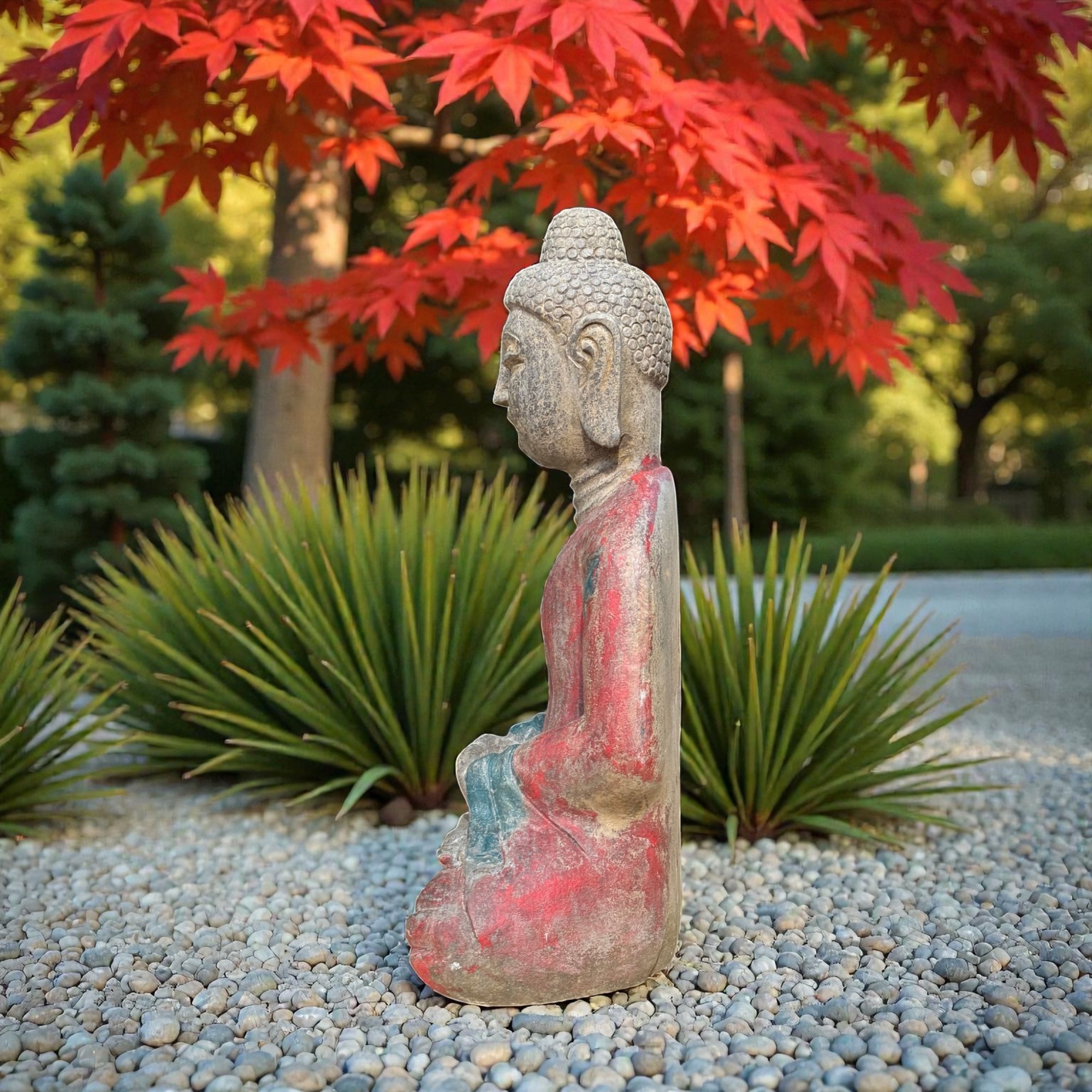 Garten-Buddha Skulptur aus Bluestone – sitzend, 62 cm, Naturstein
