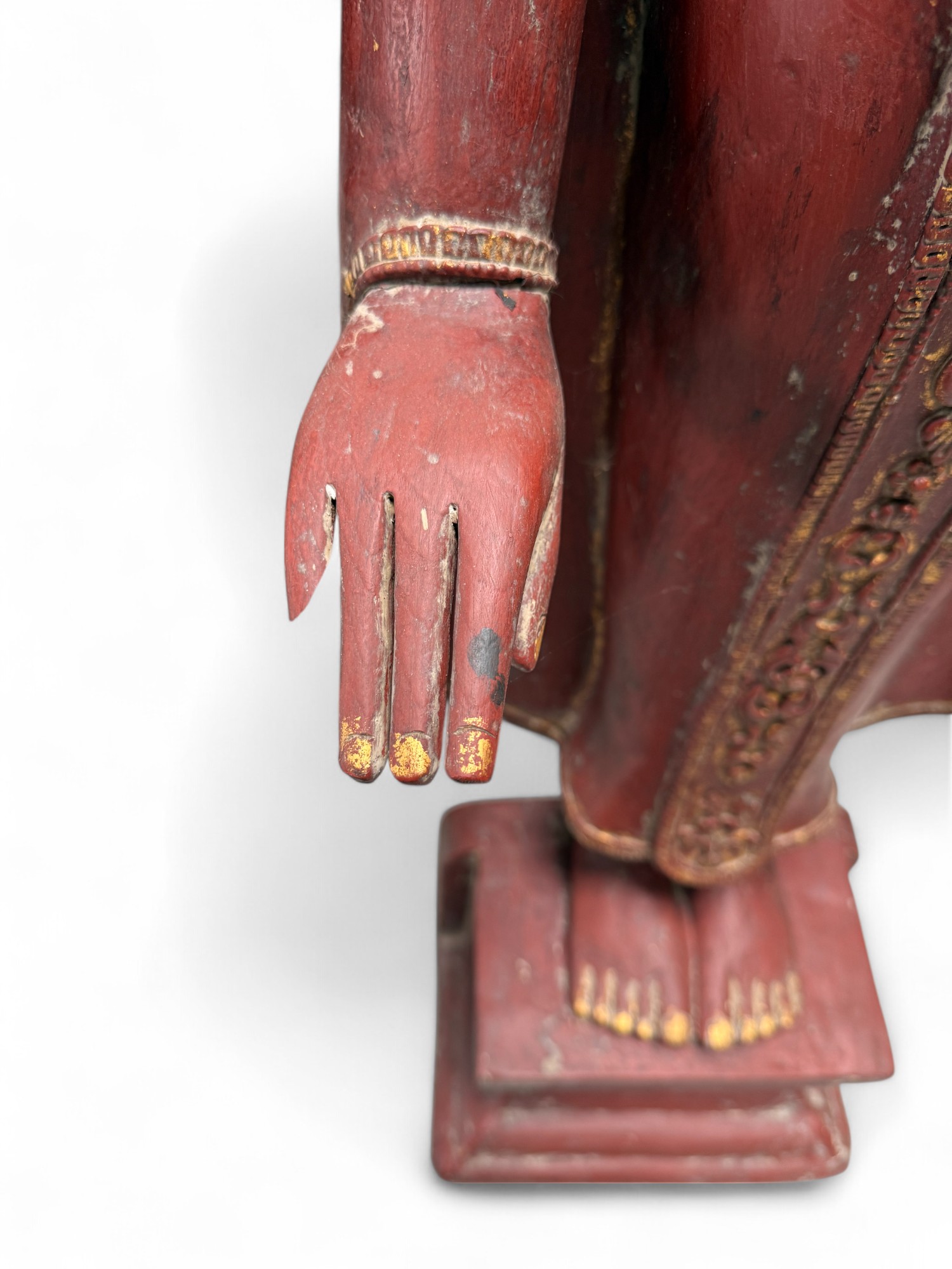 Jambupati Buddha Statue Birma Teak Holz Skulptur Karana Mudra