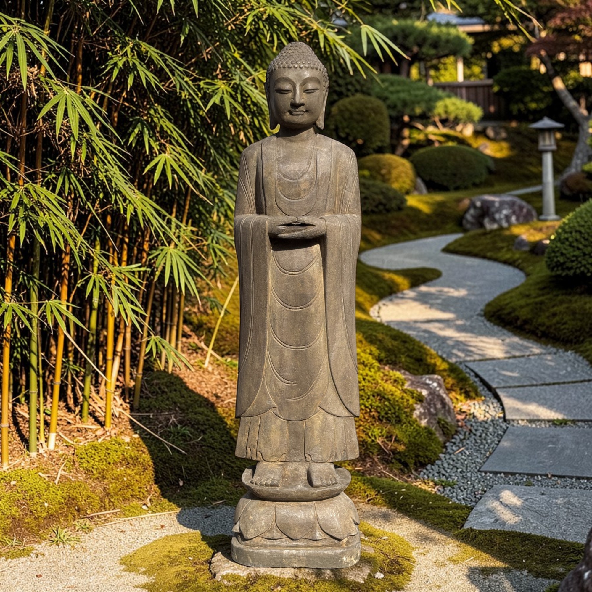 Garten Buddha Statue Naturstein Figur Meditations Geste