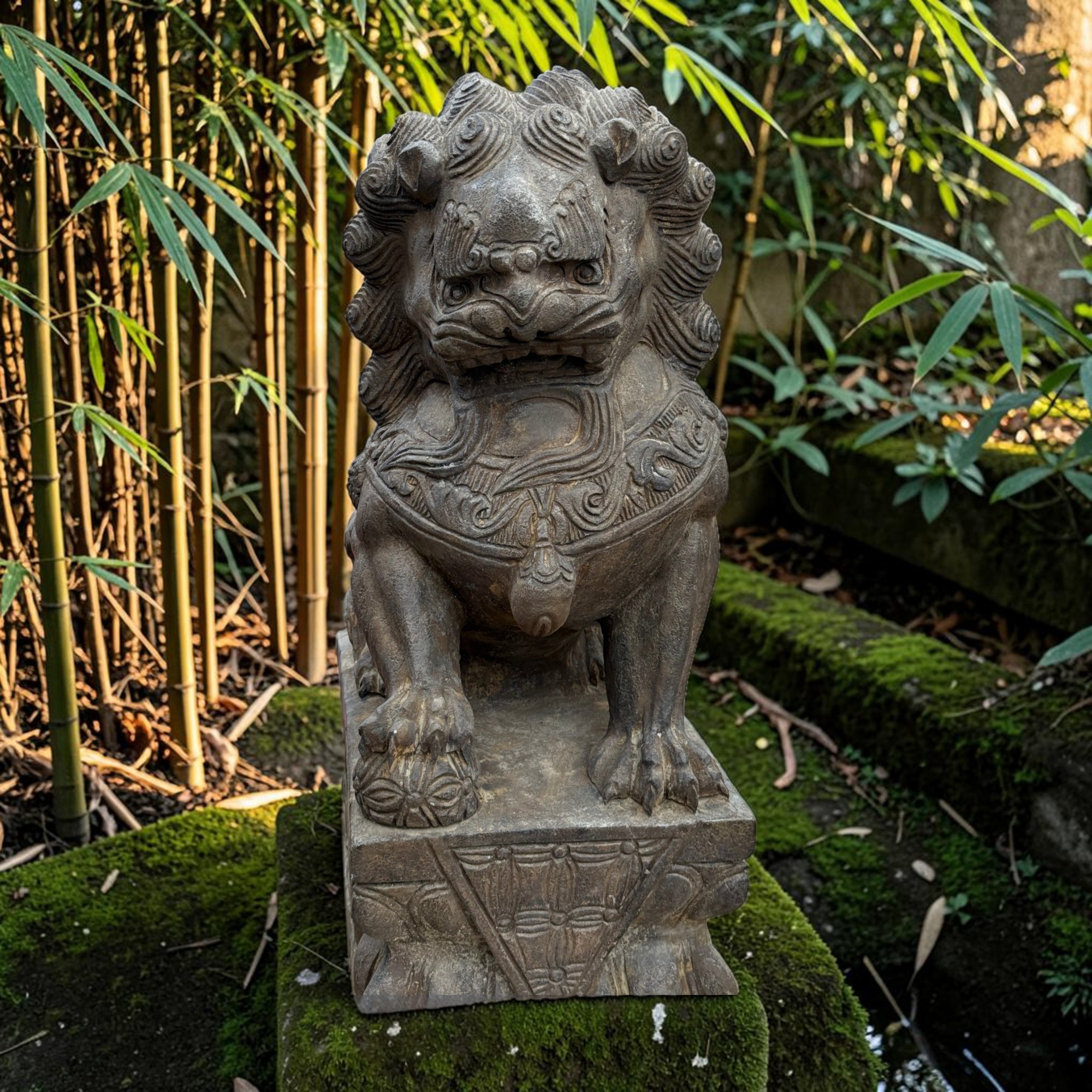 Wächterlöwen Paar aus Naturstein | Fu Dogs Tempellöwen 60cm | Tibet-China 70kg