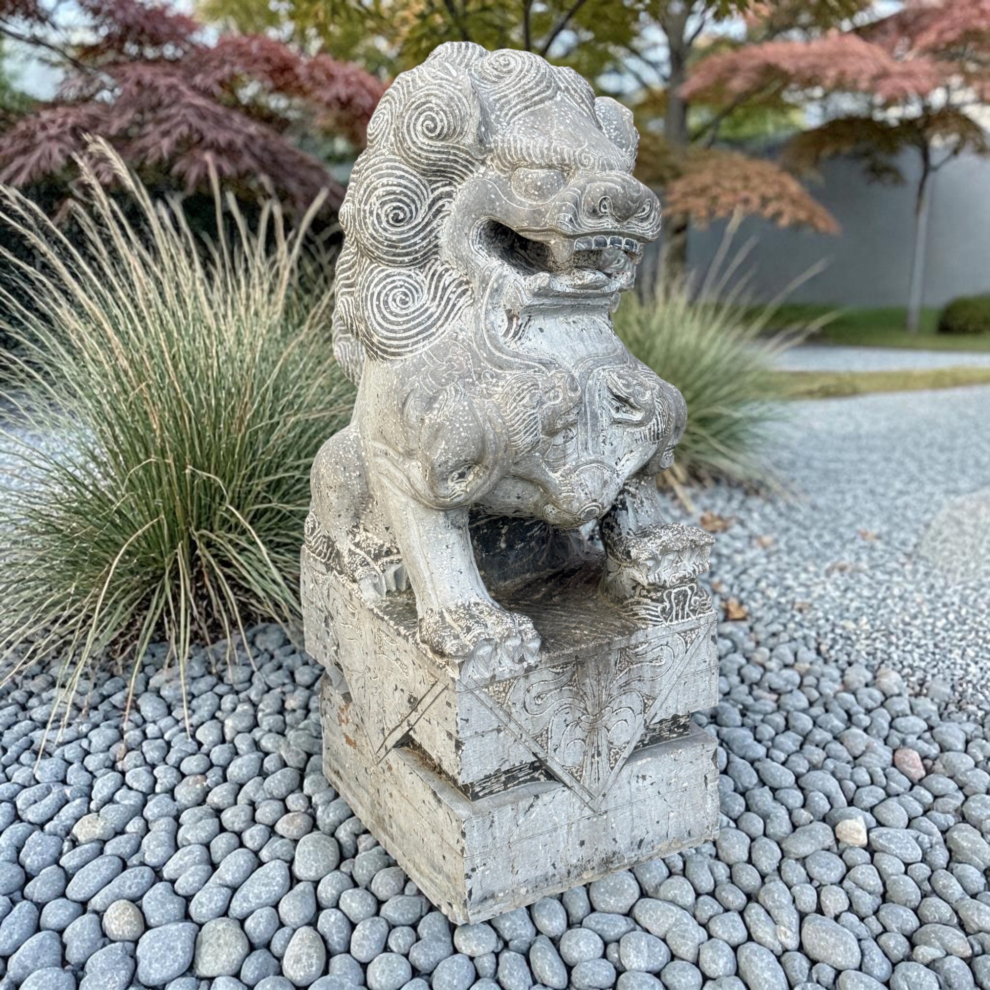 Chinesischer Wächterlöwe Tempellöwe Naturstein Skulptur China 110cm
