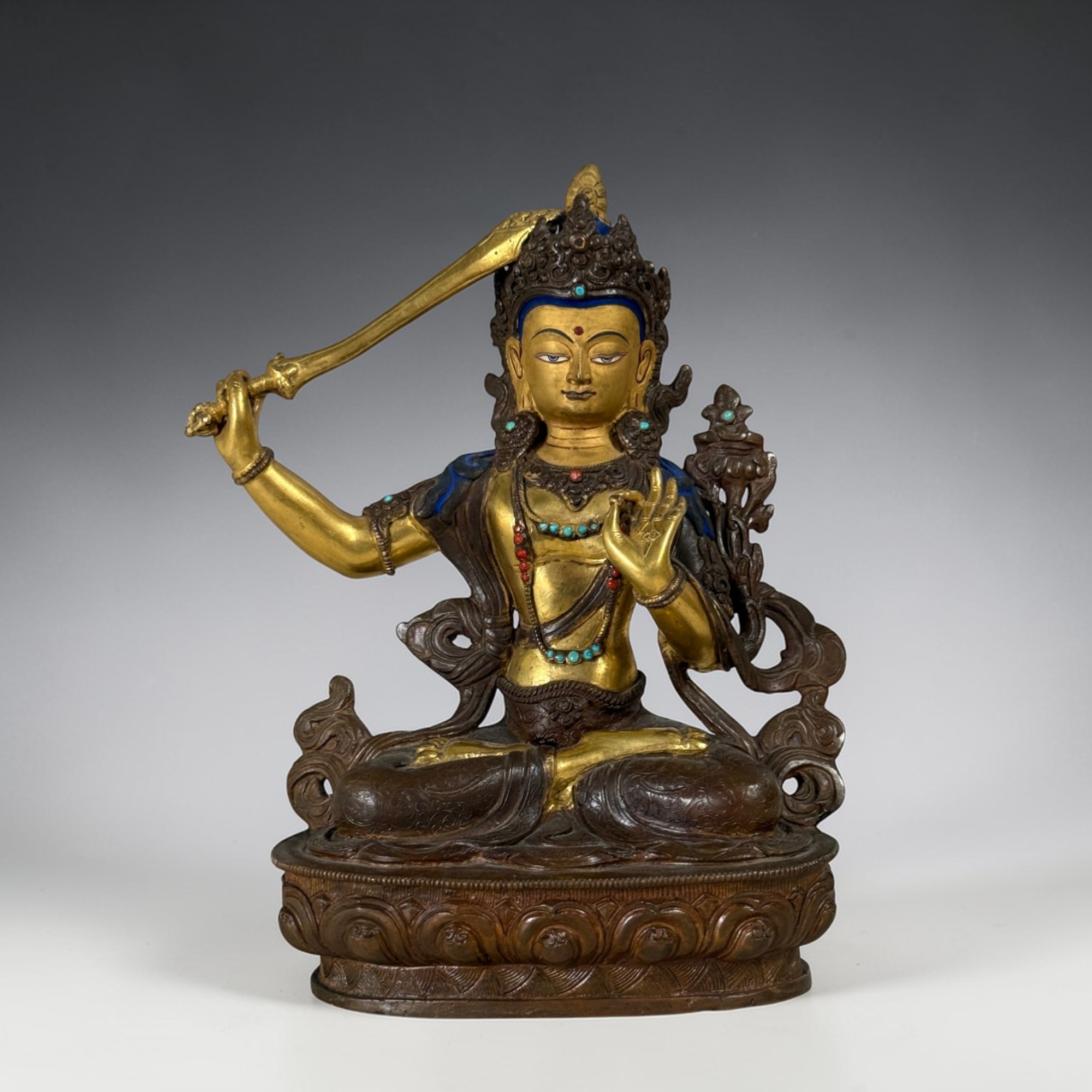 Manjushri Buddha Figur aus Bronze - vergoldet