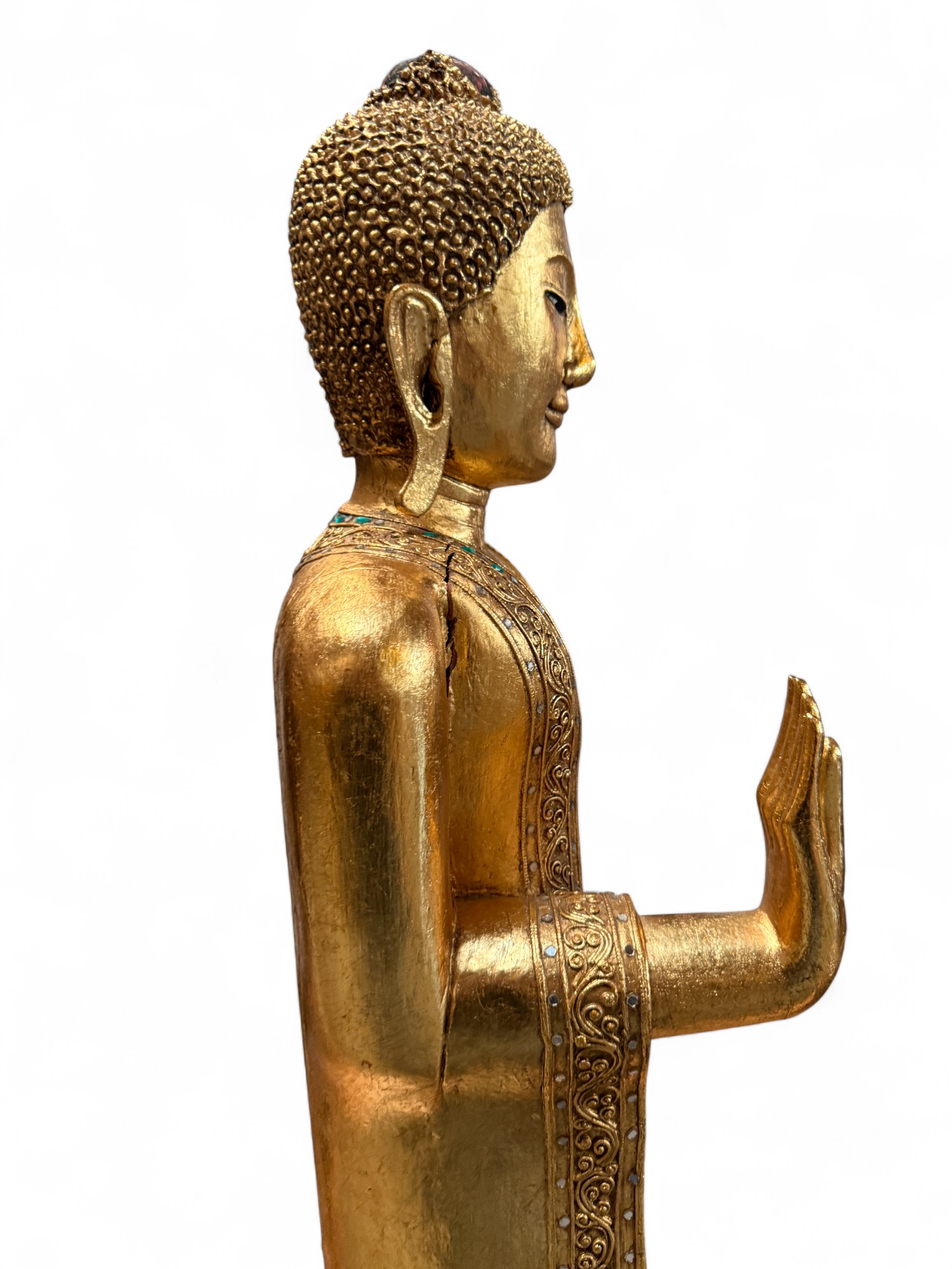 Holz Buddha Statue Thailand Skulptur mit Blattgold, 140 cm