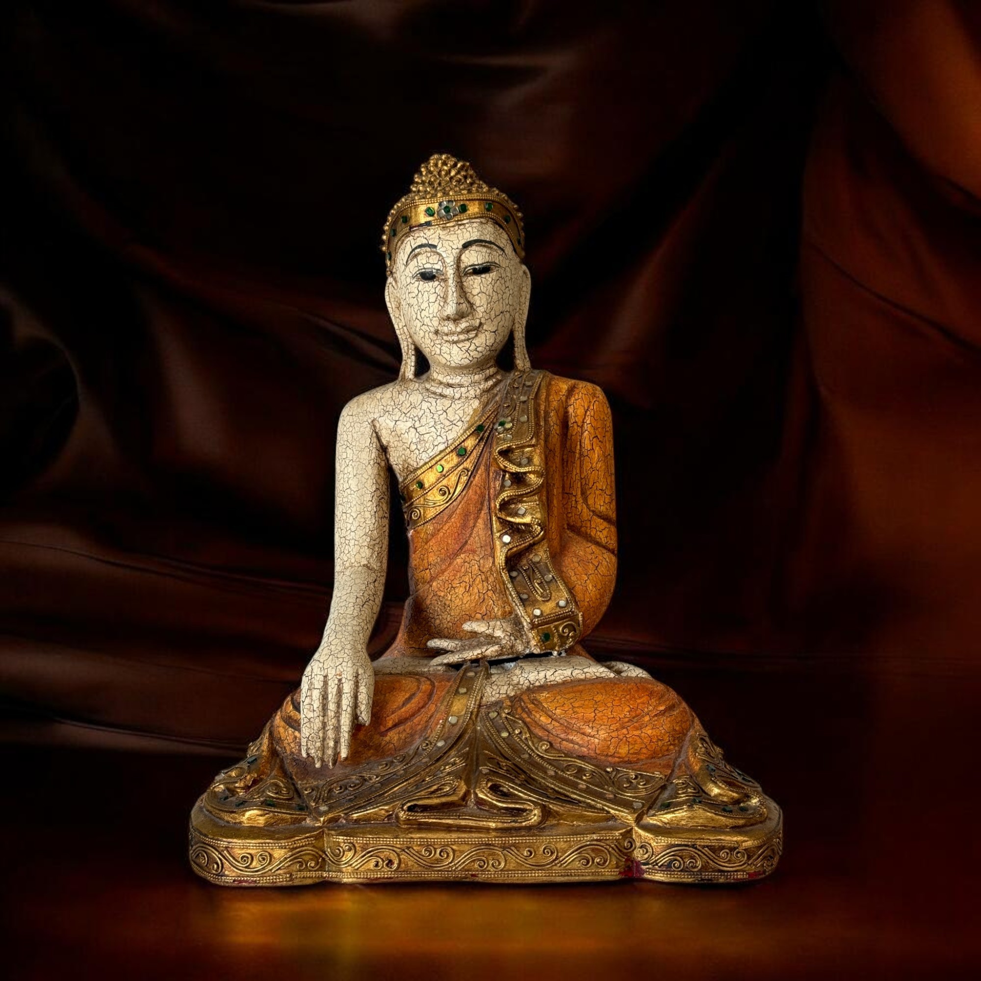 Holz Buddha Figur Thailand Skulptur, Handgeschnitztes Unikat aus den 90er Jahren