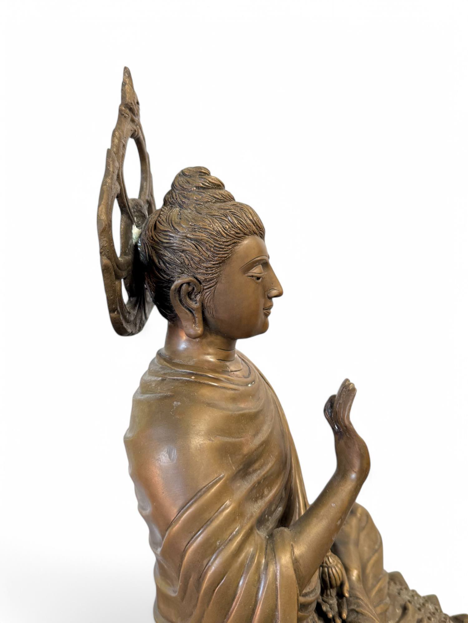 Gandhara Bronze Buddha Skulptur mit Aureole 43 cm