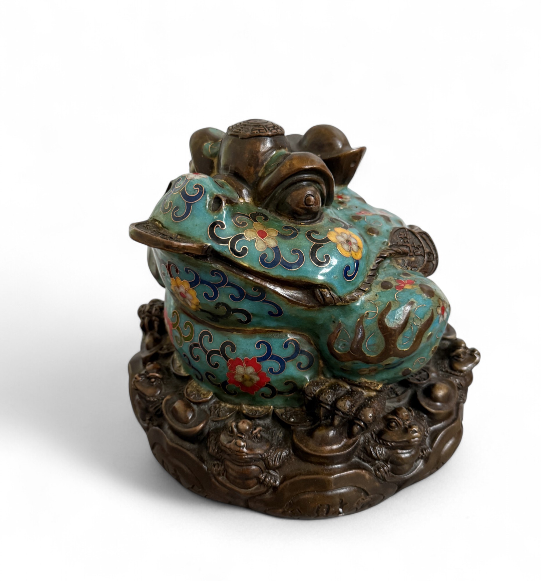 Geldfrosch Geldkröte Bronze Cloisonne chinesische Skulptur