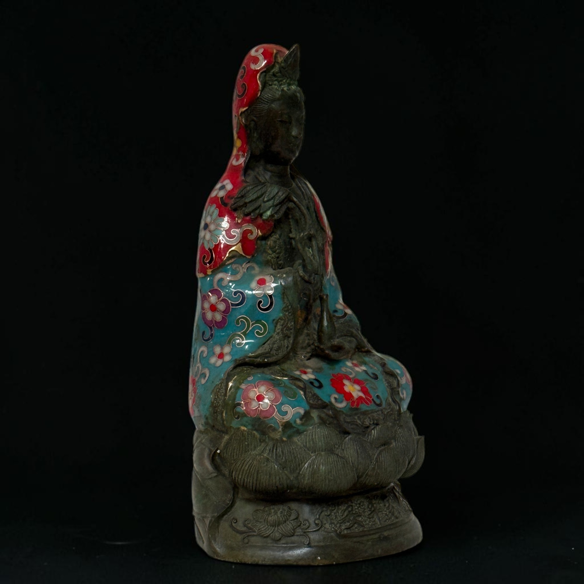 Guanyin Bodhisattva Figur Bronze Cloisonné Skulptur China Emaille