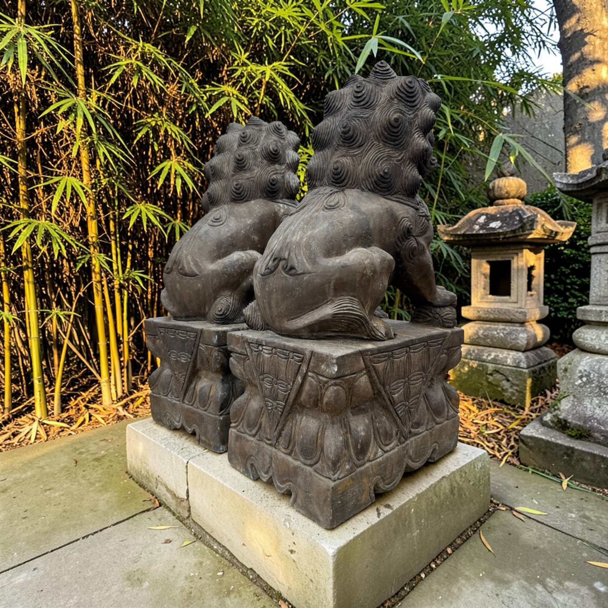 Wächterlöwen Paar aus Naturstein | Fu Dogs Tempellöwen 60cm | Tibet-China 70kg