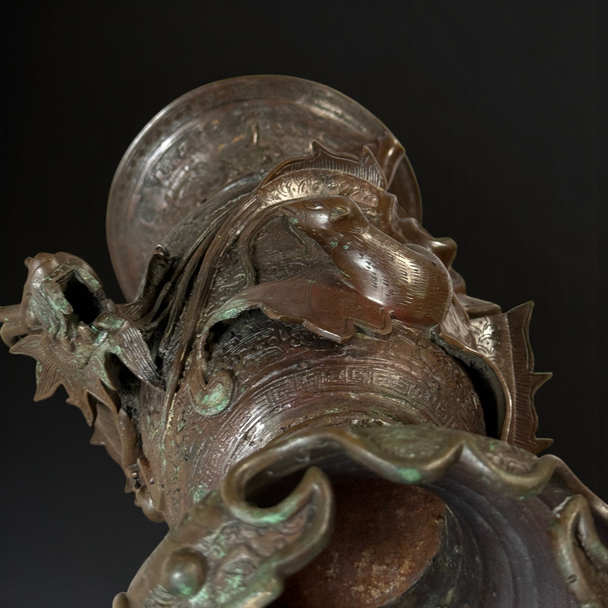 Alte China Bronze Vase Drache Fledermaus: Chinesische Prunkvase Alt 42cm
