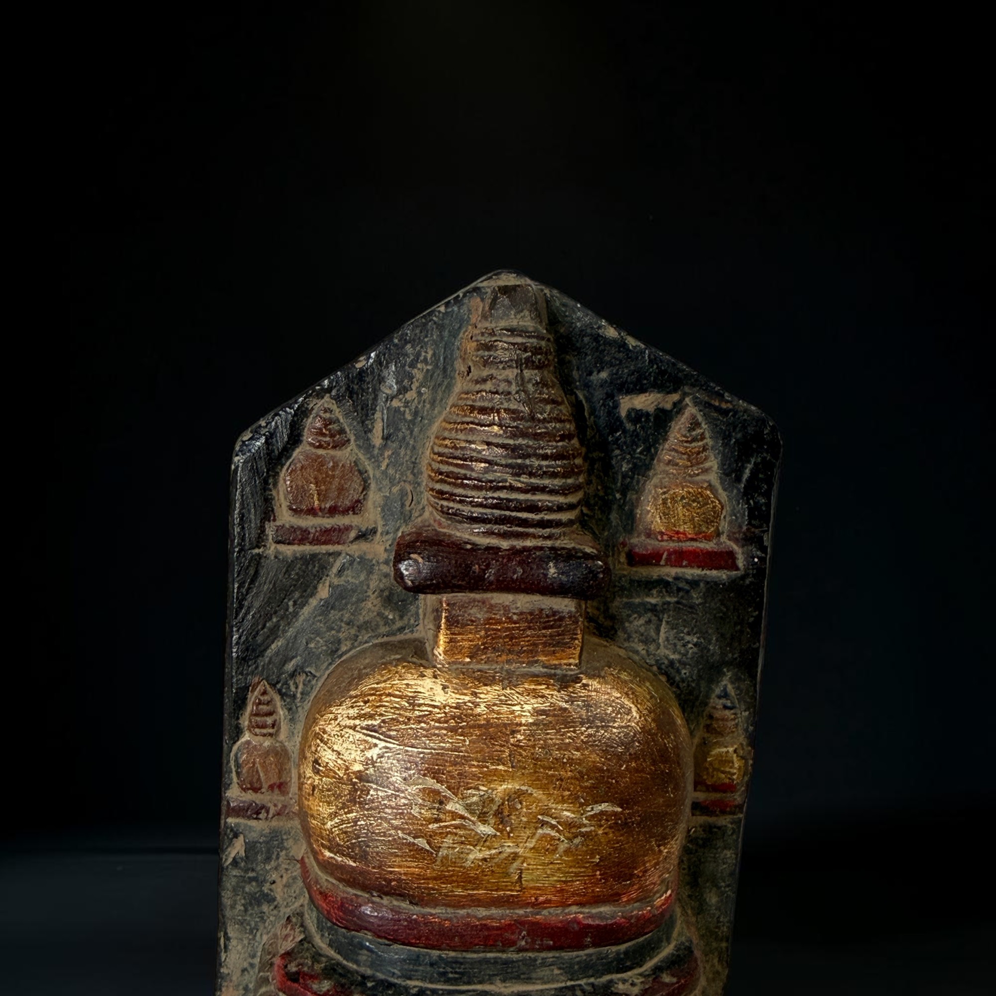 Alter Stupa Chorten Steinrelief aus Blackstone Nepal 15cm