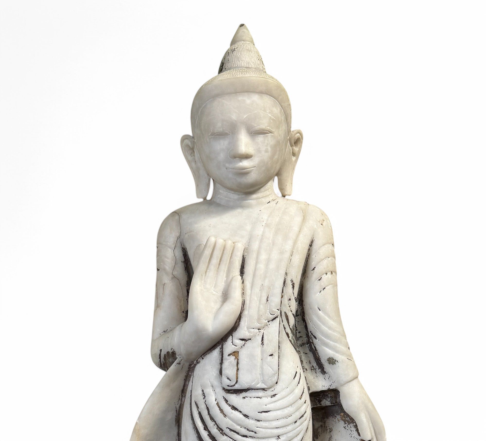 Alte Burma Buddha Statue aus Marmor Stein 108 cm groß
