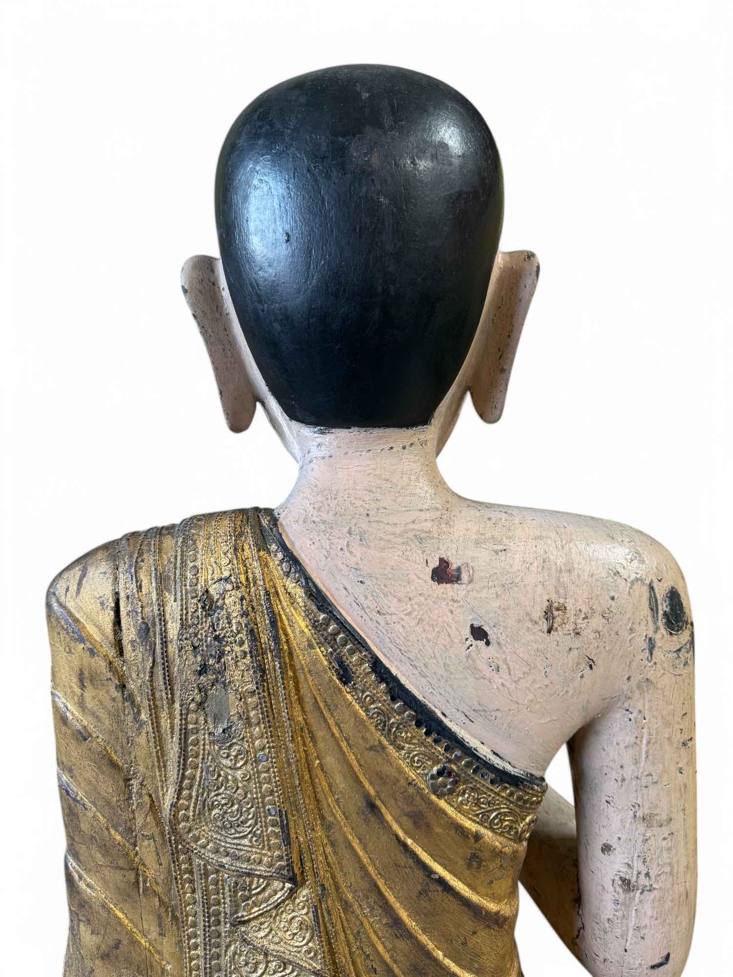 Burma Mönch Statue Teak Holz Skulptur meditierende Pose