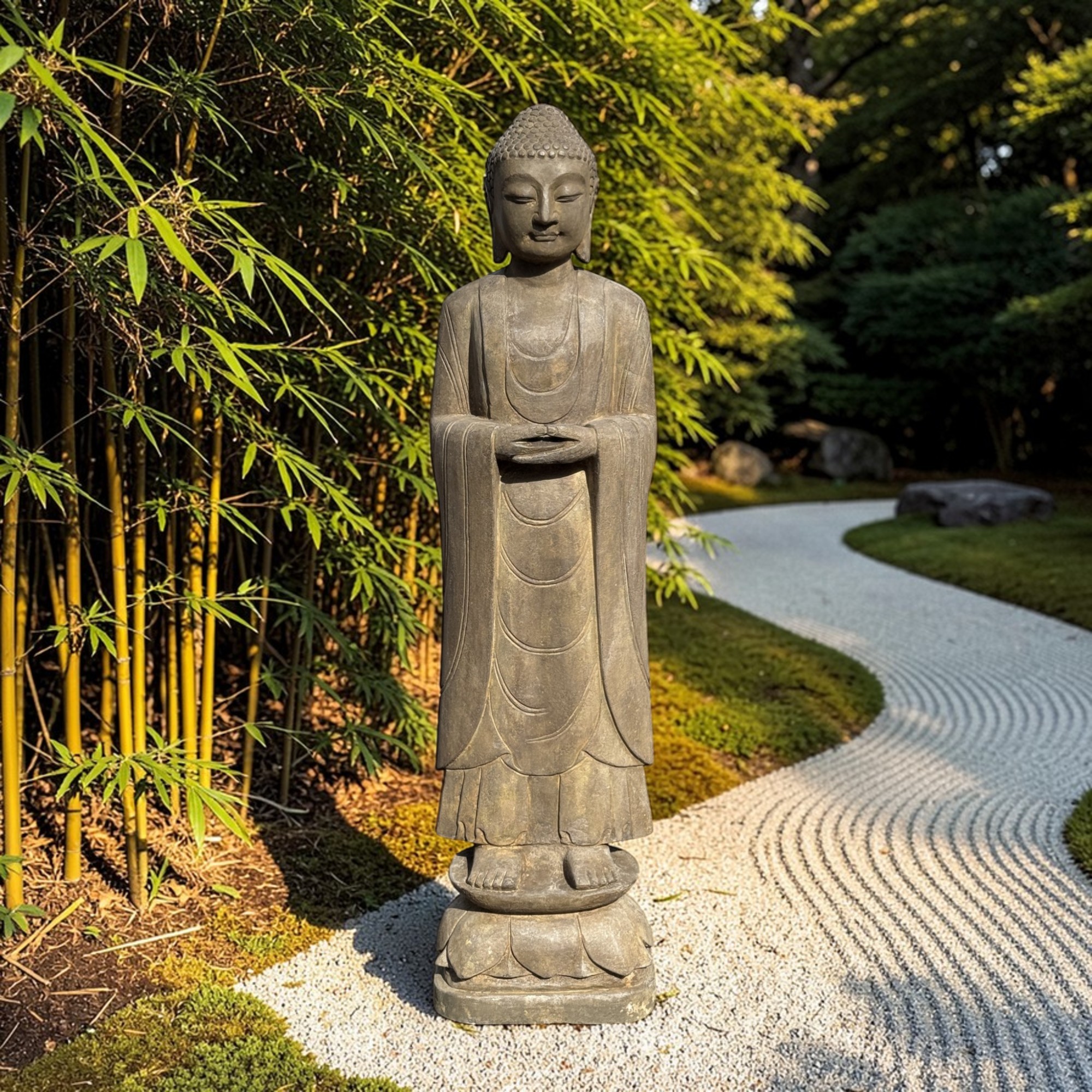 Garten Buddha Statue Naturstein Figur Meditations Geste