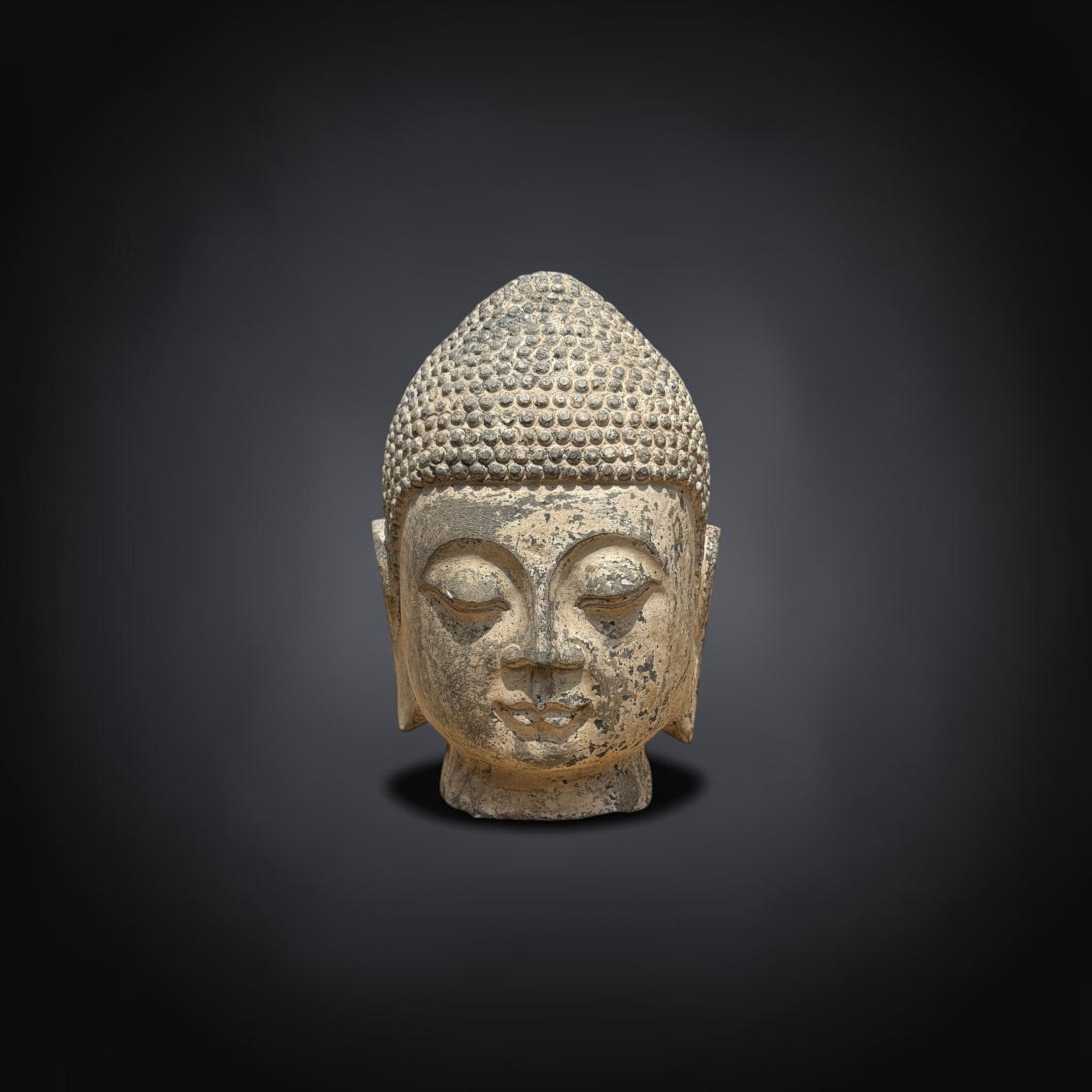 Alter Naturstein Buddha Kopf Skulptur 31cm groß aus China