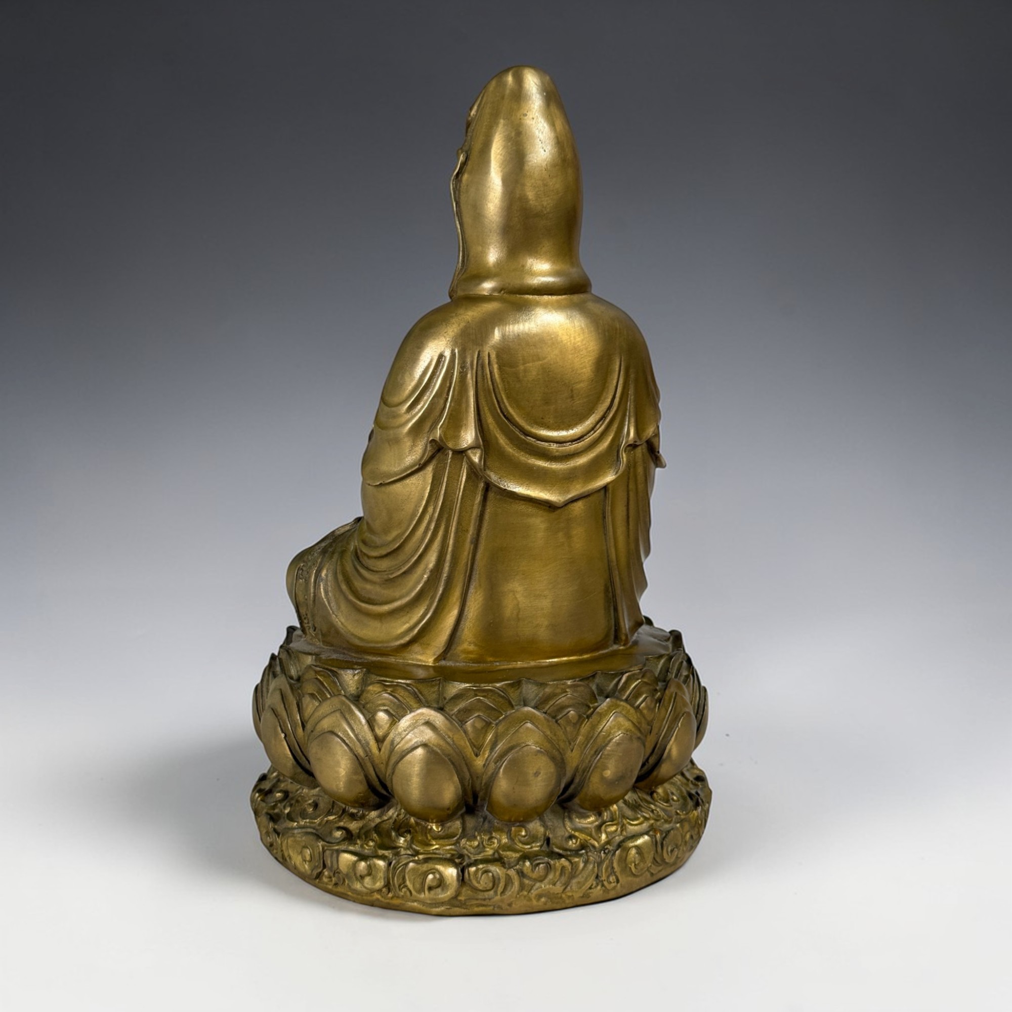 Guan Yin Bronze Figur 29cm China Statue Buch der Weisheit Alte Sammlungsstück