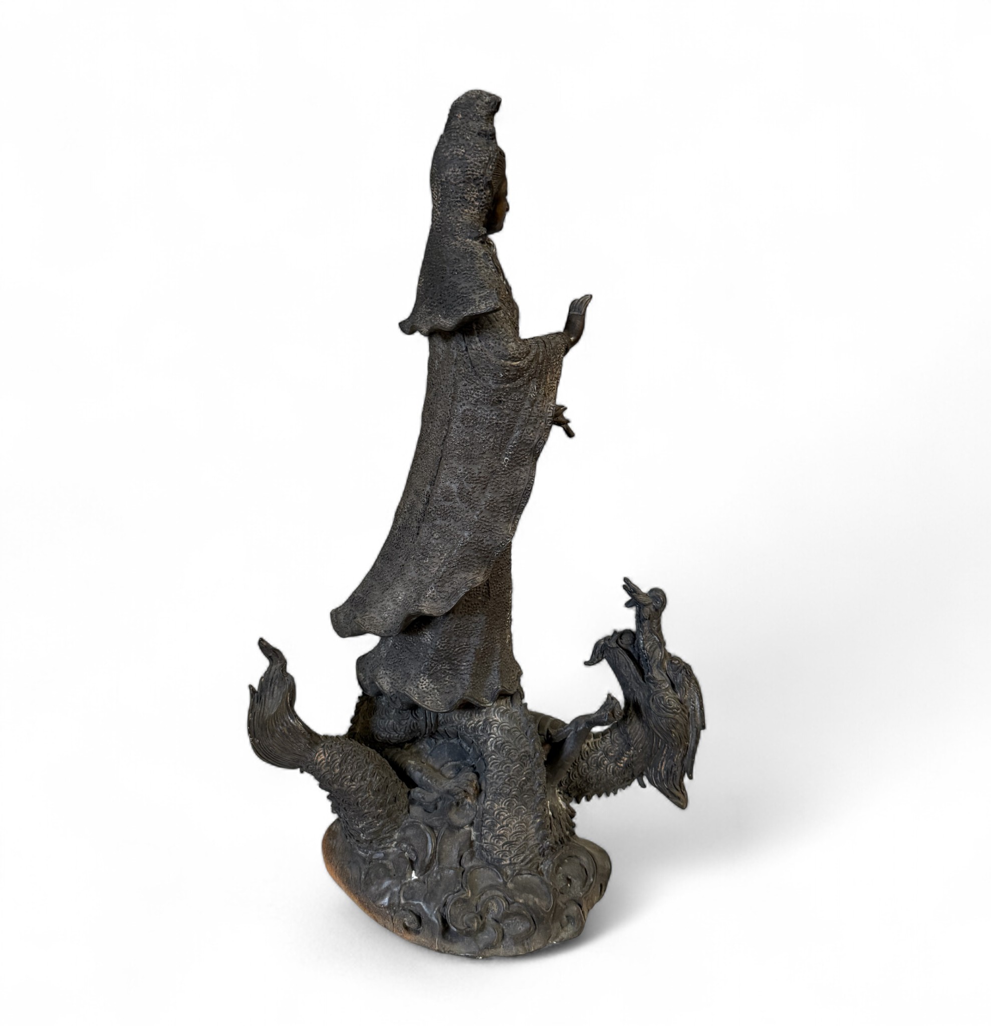 Buddha Figur Bronze Guanyin auf Drache 49cm groß