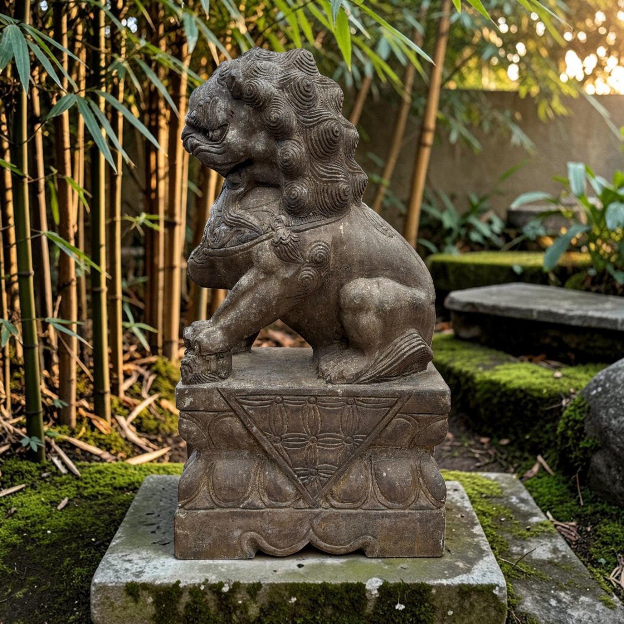 Wächterlöwen Paar aus Naturstein | Fu Dogs Tempellöwen 60cm | Tibet-China 70kg